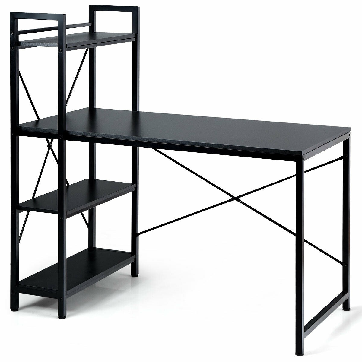 Slickblue D-CO-KB36826WH 47.5 inch W- Black Writing Study Computer Desk P2 MDF Iron 4-Tier Shelves for Home Office Study or Bedroom