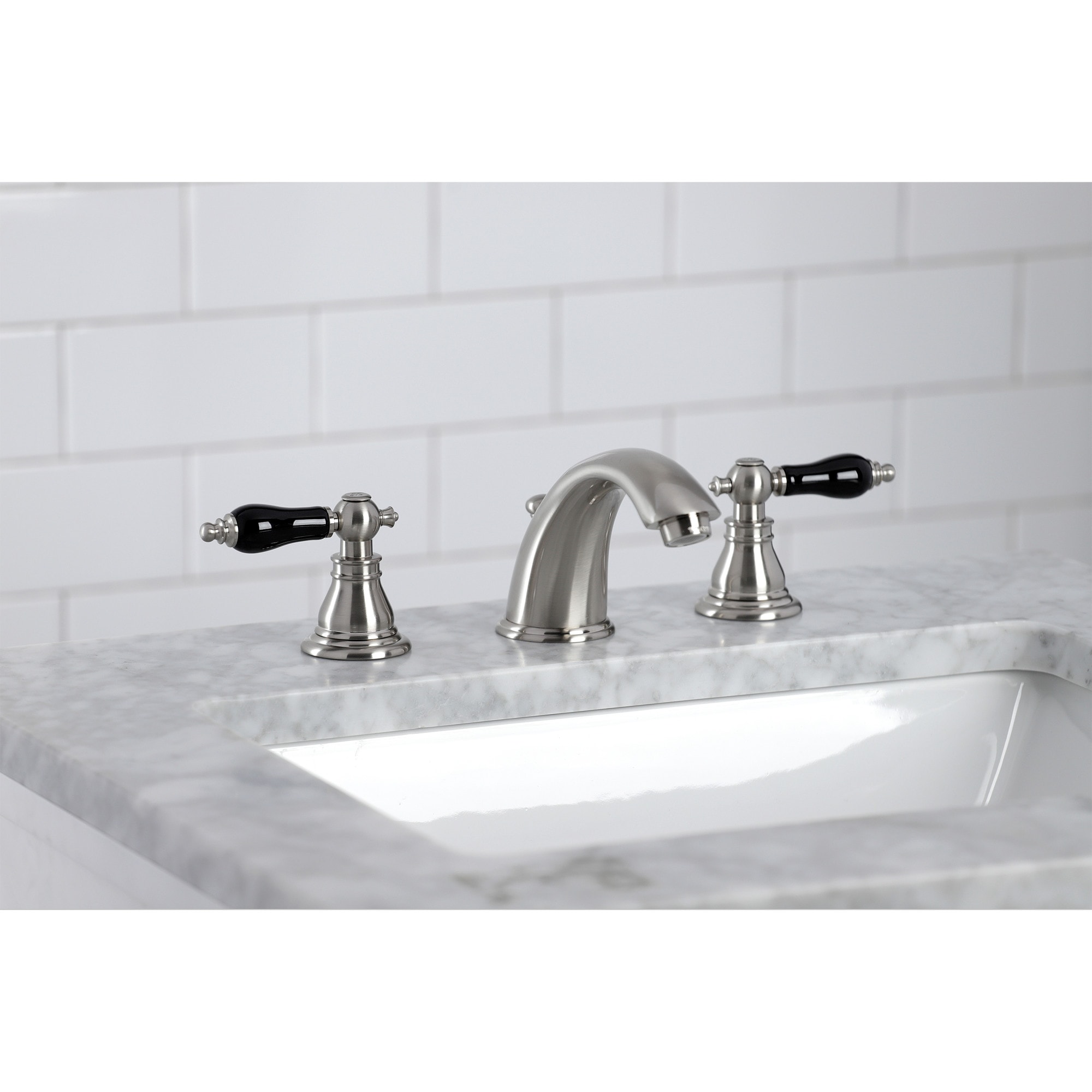 Kingston Brass WLKB968AKL Duchess Brushed nickel Widespread 2-handle Low-arc Residential Handle Bathroom Sink Faucet with Drain