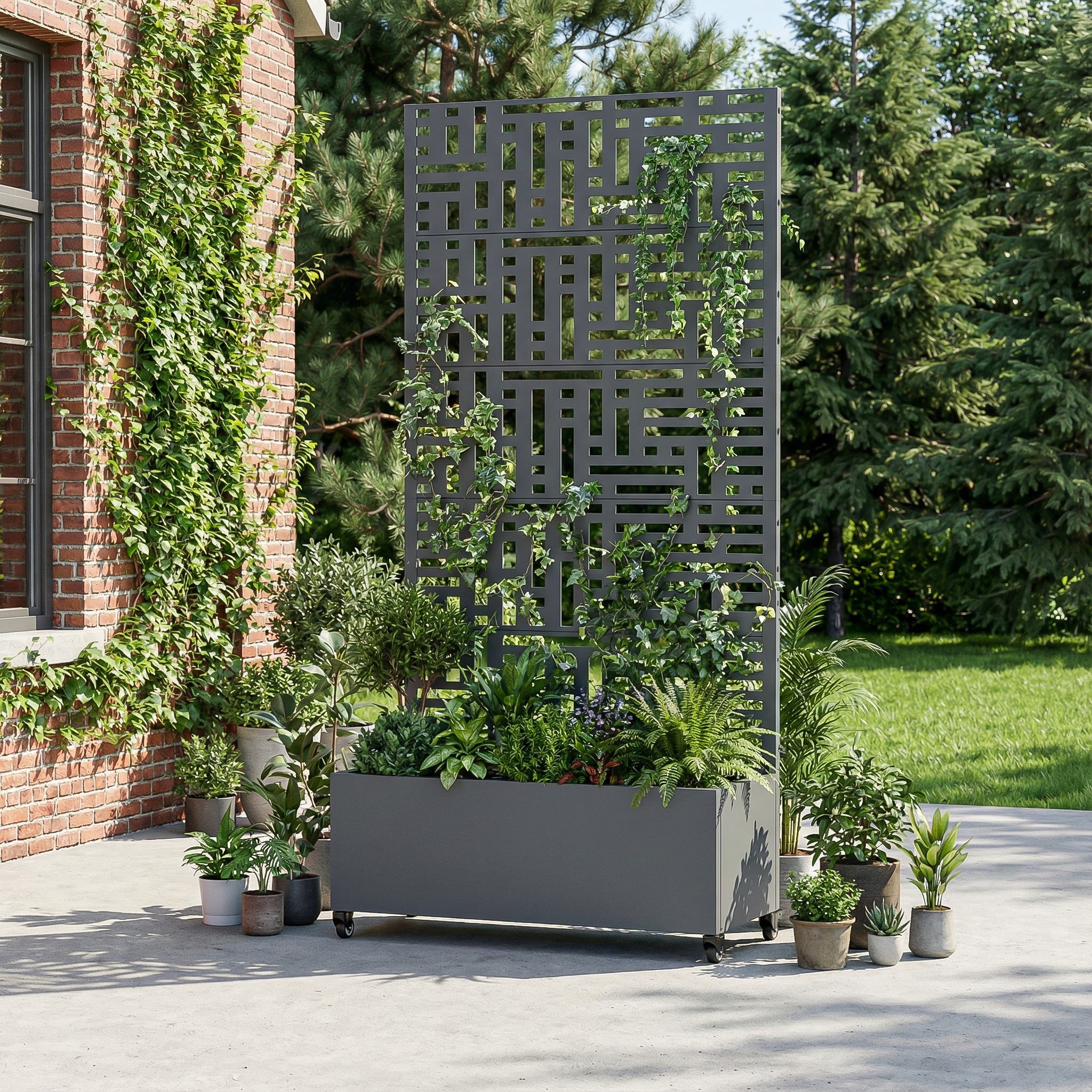 Dark Gray 72 x 35 inch Rectangular Metal Outdoor Planter Box with Climbing Frame