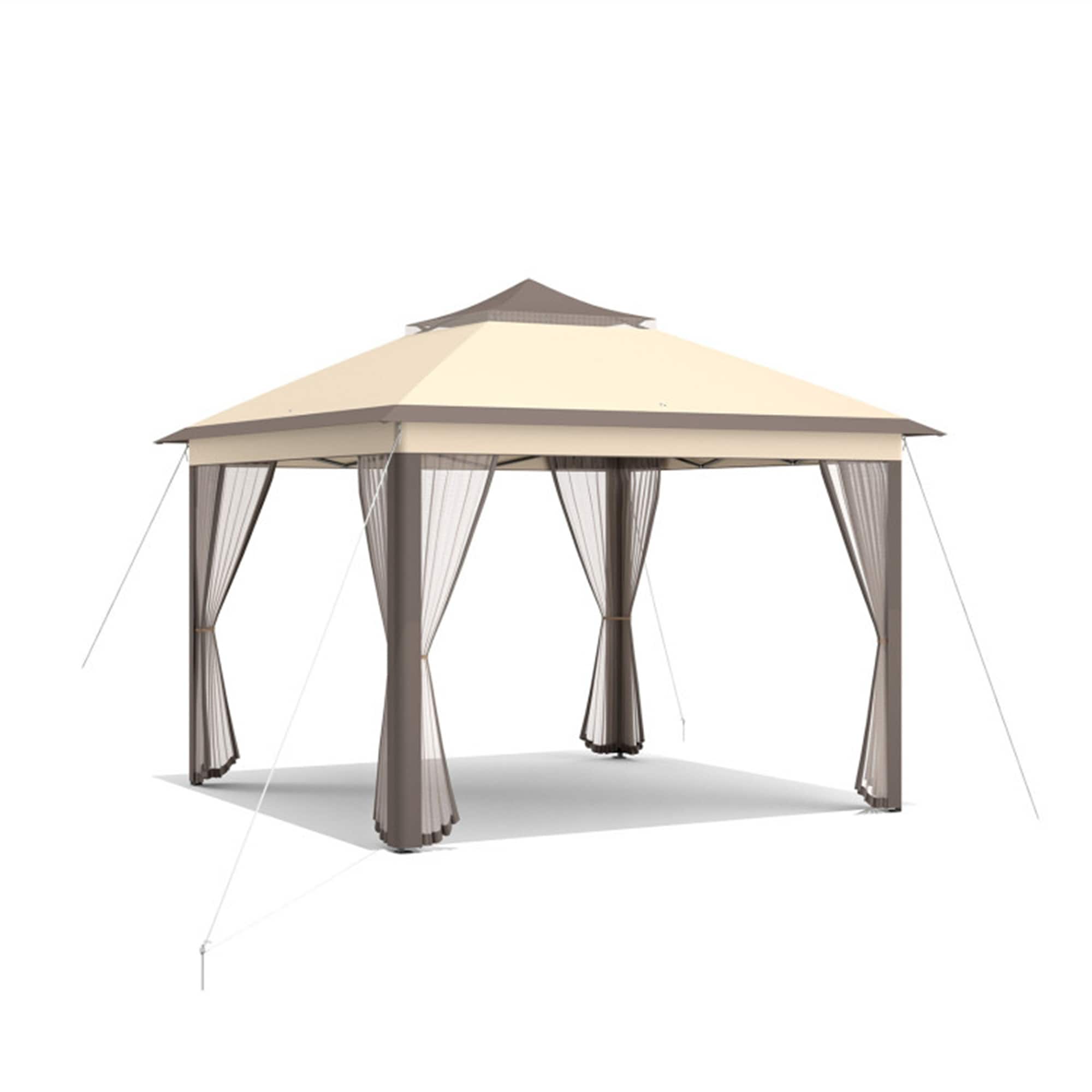 BABOOM BOM-10470CF-CO 11-ft x 11-ft Pop-Up Gazebo Brown with Soft Top Roof (Screen Included)