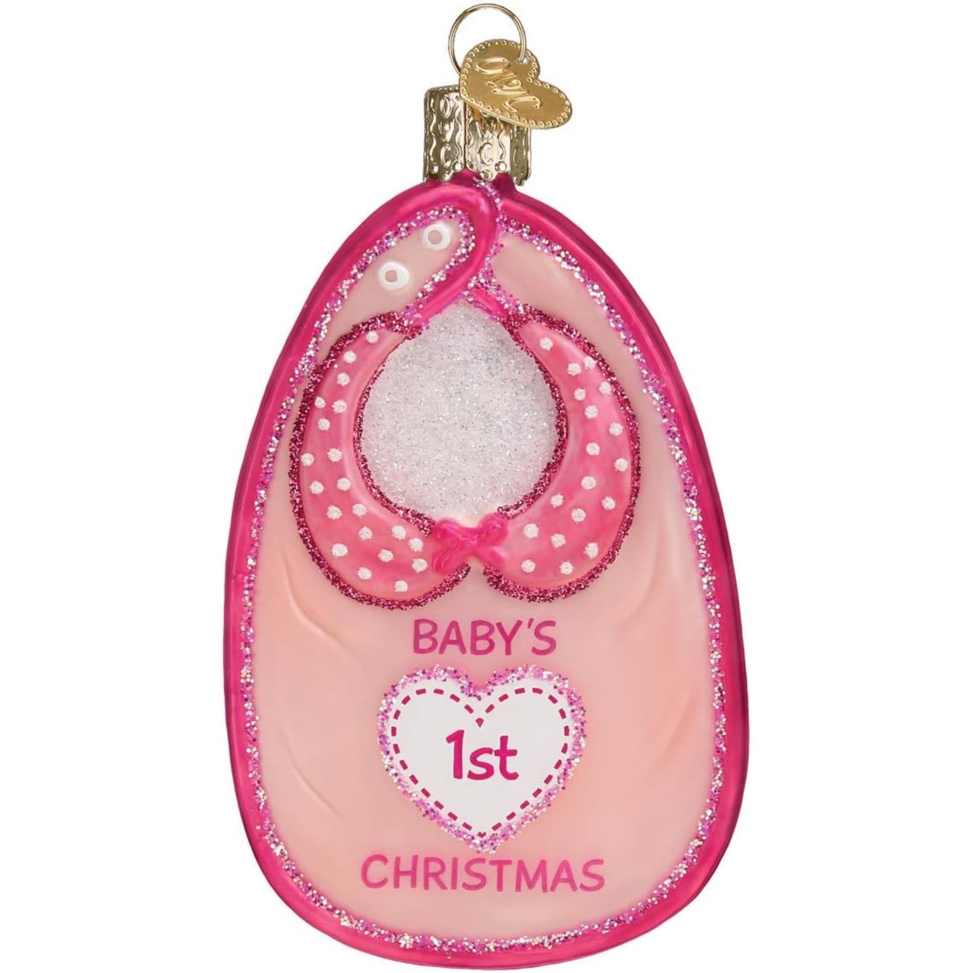 Old World Christmas 729343323866 Blown Glass Ornament for Christmas Tree - Pink Baby Bib