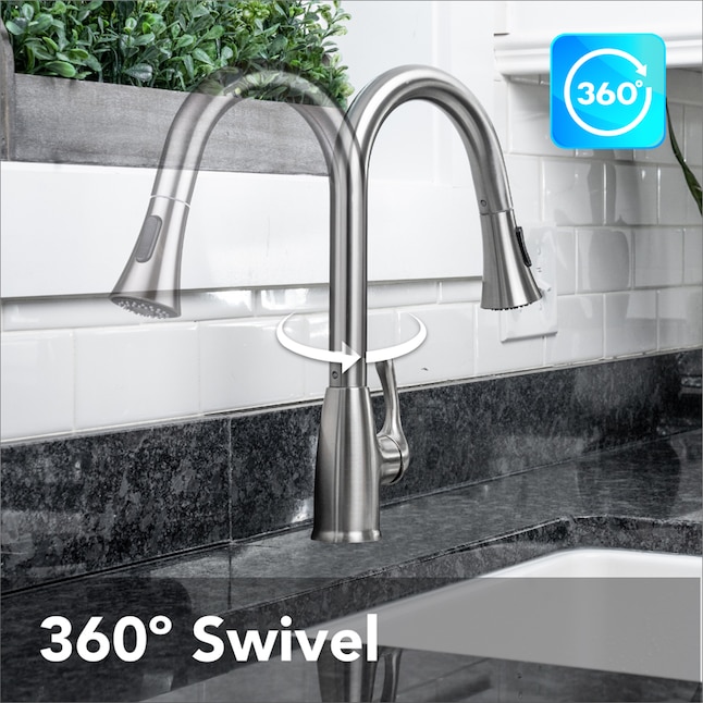EZ-FLO Sterling Brushed Nickel 1-Handle Deck-Mount Pull-Down Handle Kitchen Faucet (Deck Plate Included) EZ-FLO Sterling Brushed Nickel 1-Handle Deck-Mount Pull-Down Handle Kitchen Faucet (Deck Plate Included)