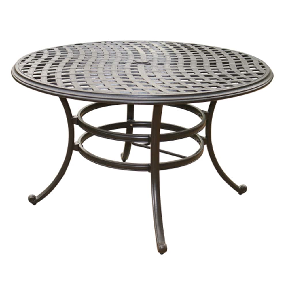Mondawe 21OD072215FF Cast Aluminum Round Outdoor Dining Table 49-in W x 49-in L with Umbrella Hole