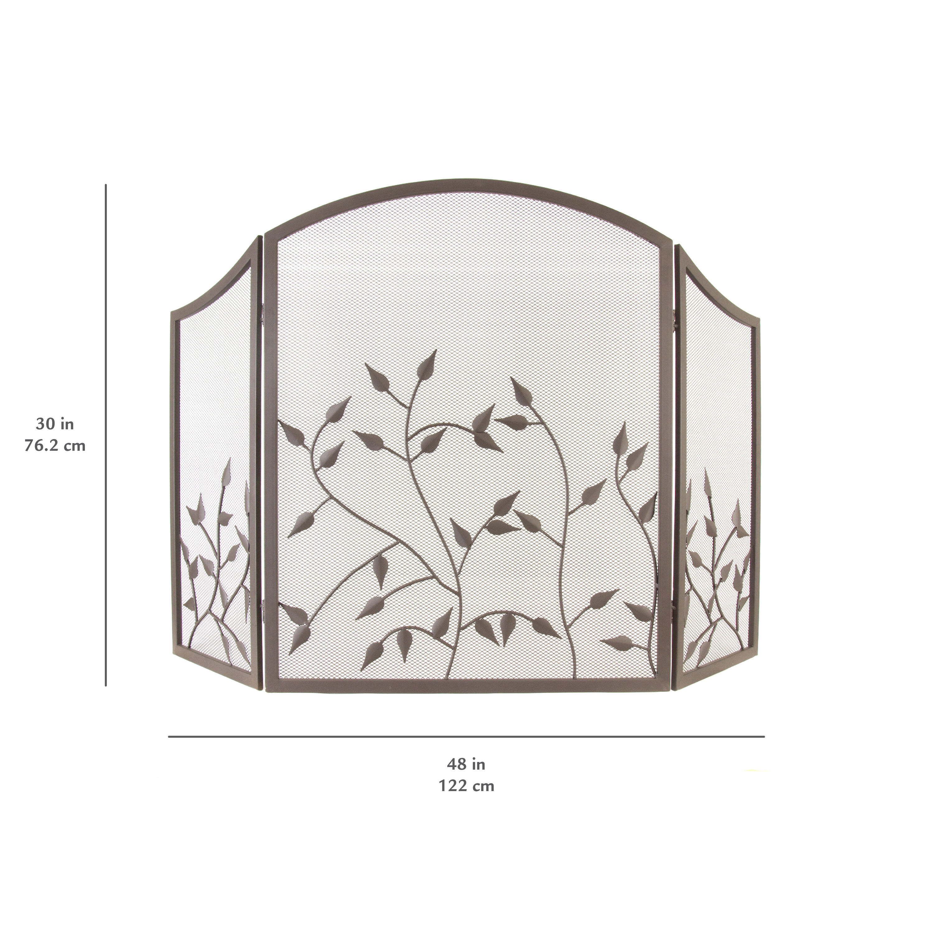 Waverly Brown Mesh Three-Panel Botanical Fireplace Screen