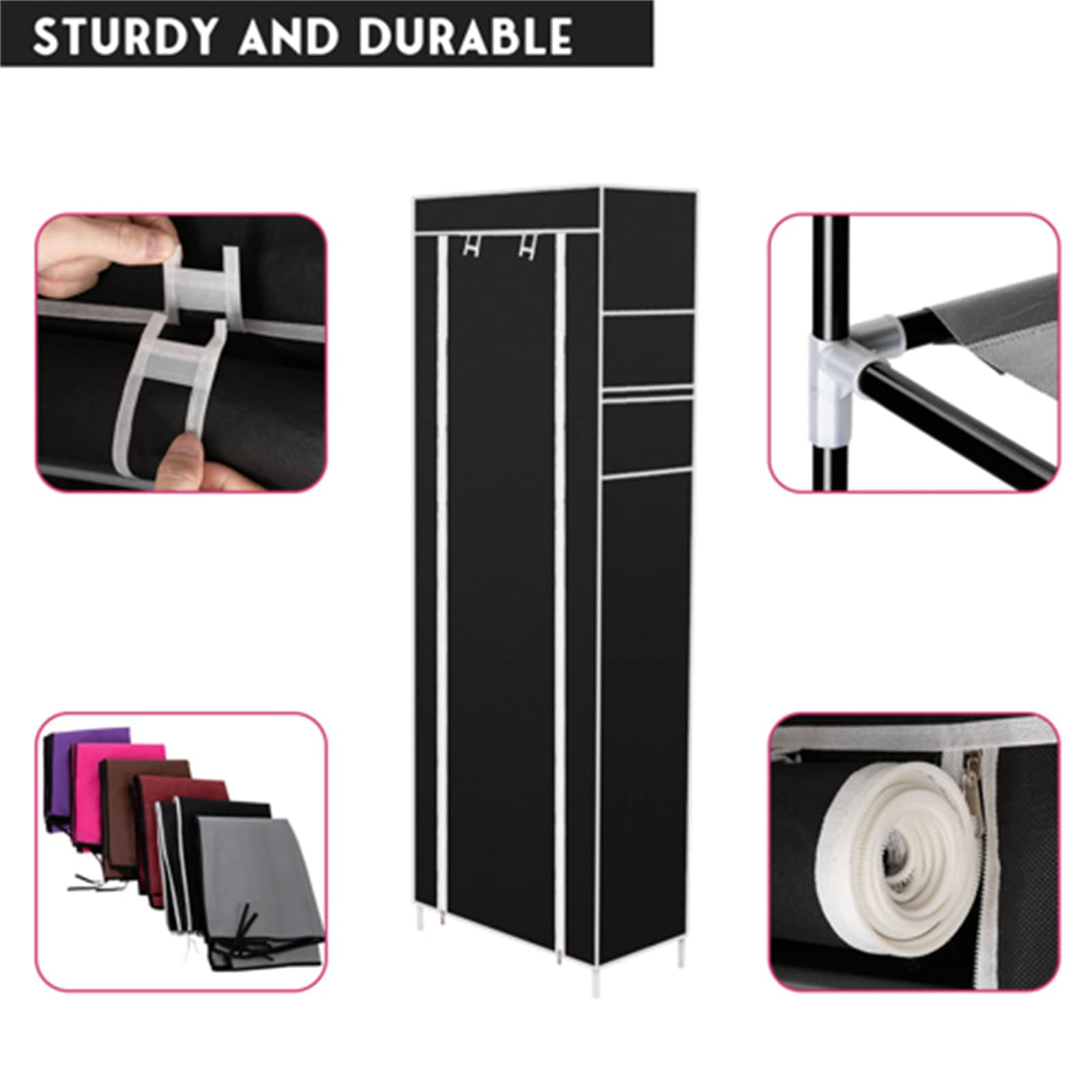 Black 10-Tier Non-Woven Fabric Shoe Rack with Metal Frame