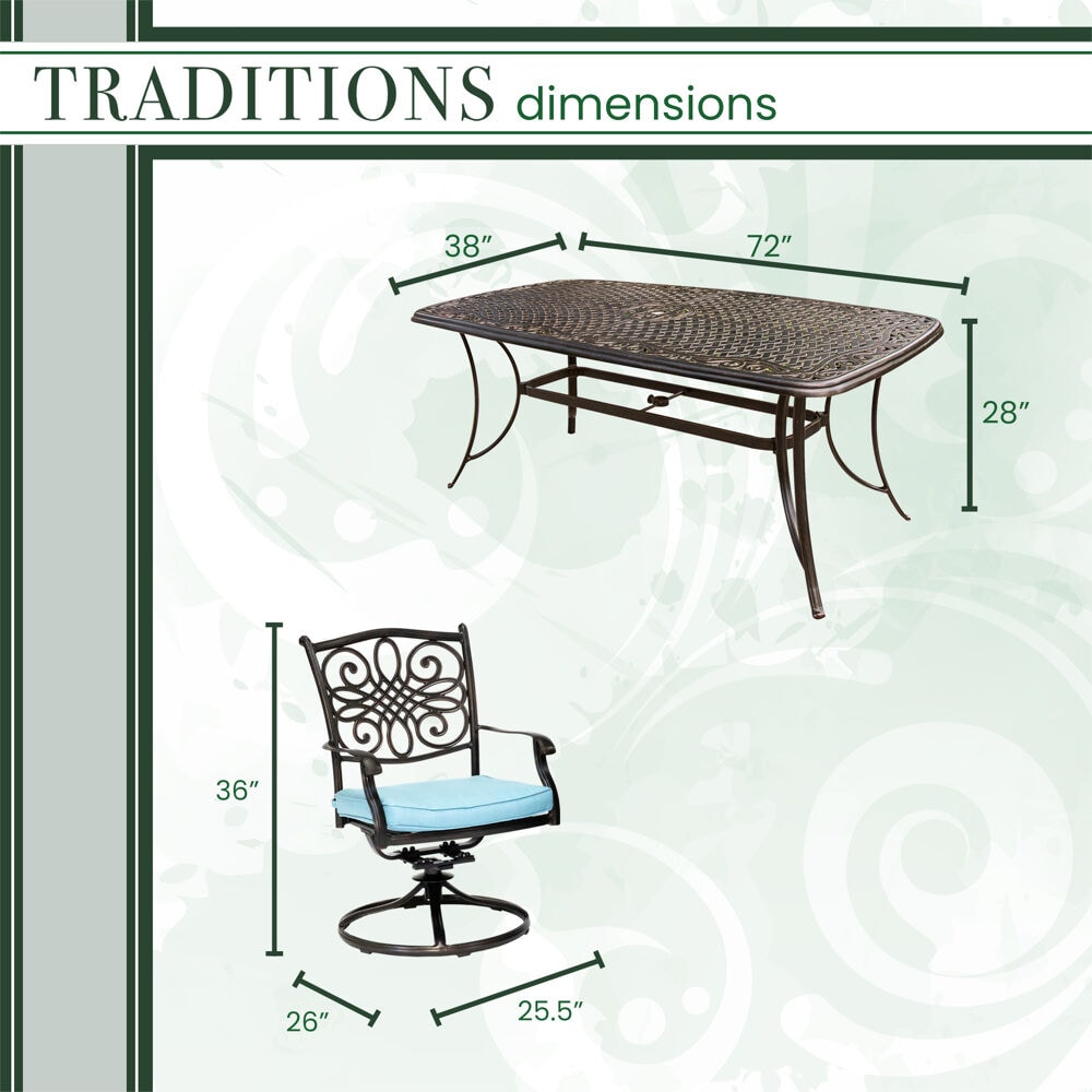 Bronze Aluminum Outdoor Dining Set with Blue Cushions
