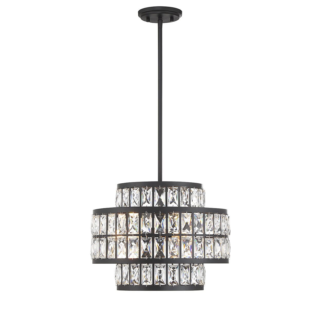 Matte Black Crystal Drum LED Pendant Light