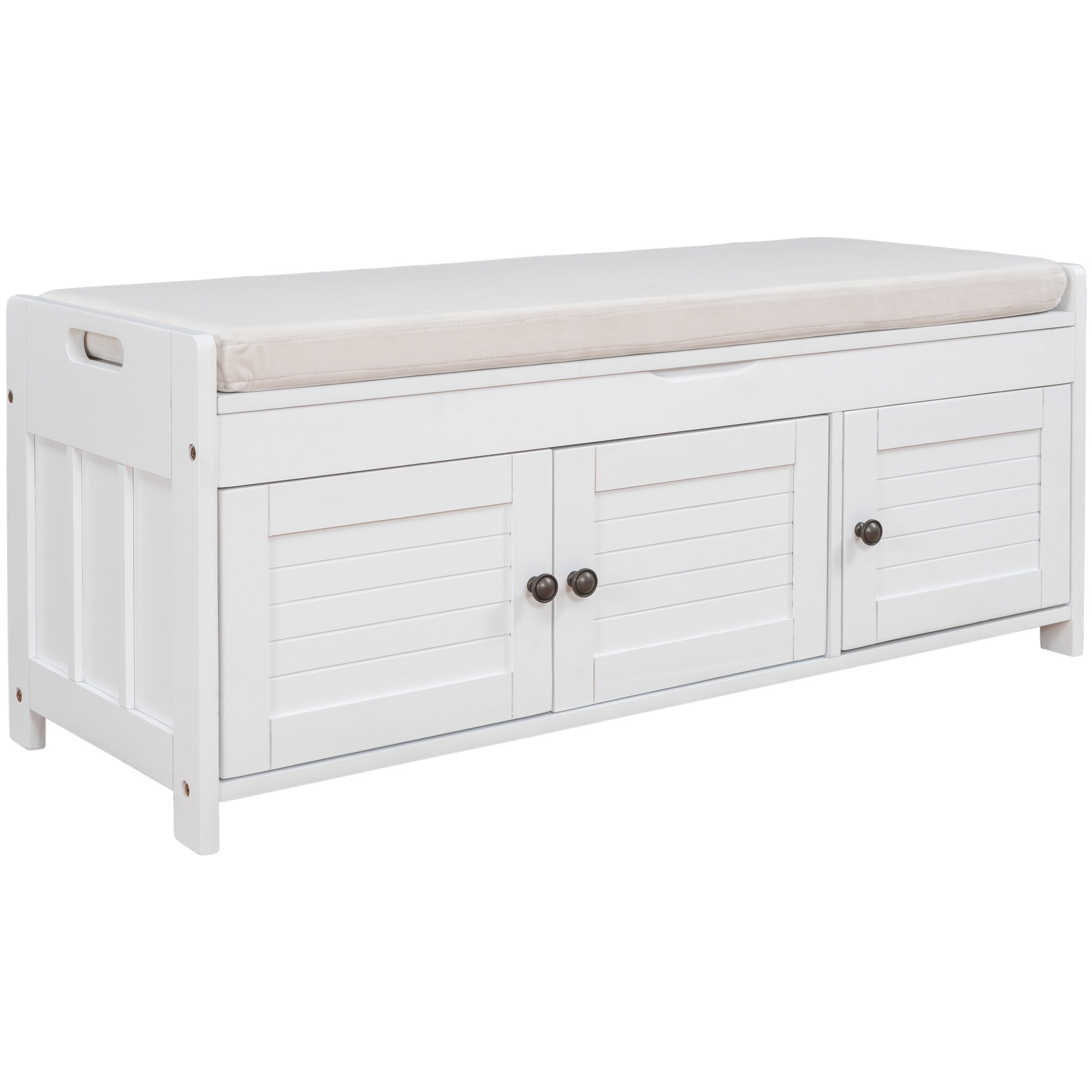 Qualler Modern White Storage Bench 43.5-in x 16-in x 18-in in the ...