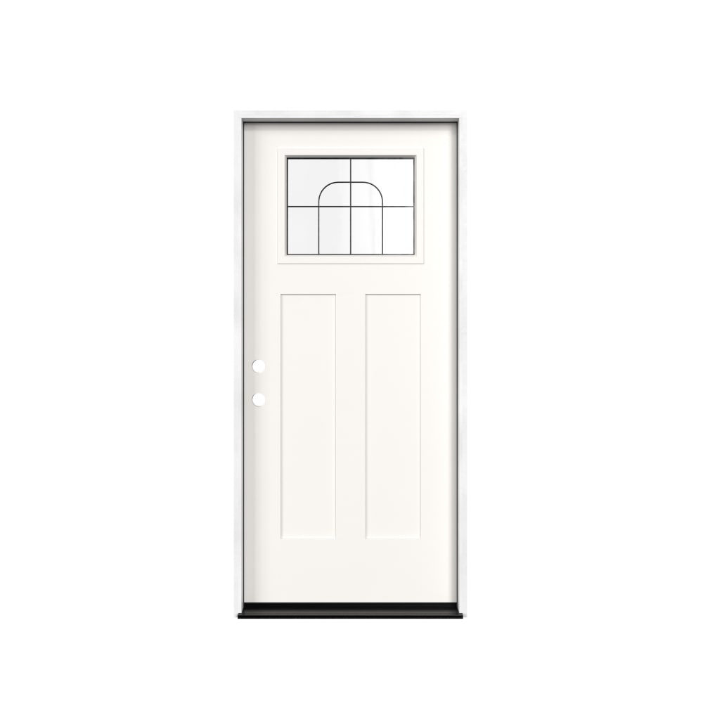 Masonite 641804 M-Protect Arlo Glass 36-in x 80-in x Fiberglass Craftsman Right-hand inswing Modern White Painted Prehung Slab Front Door with Brickmould Solid core