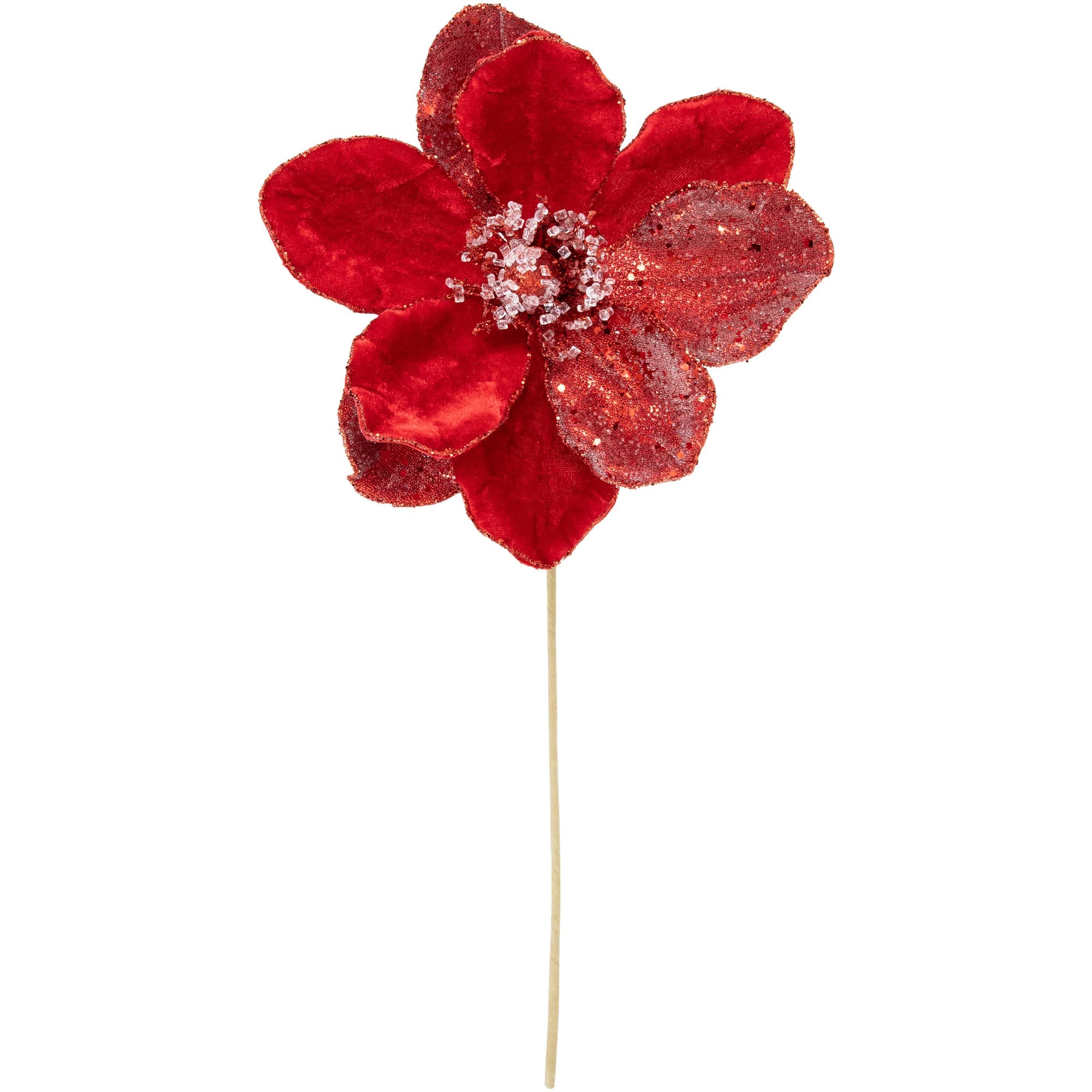 Northlight 18 inch Red Magnolia Glittered Christmas Stem Spray