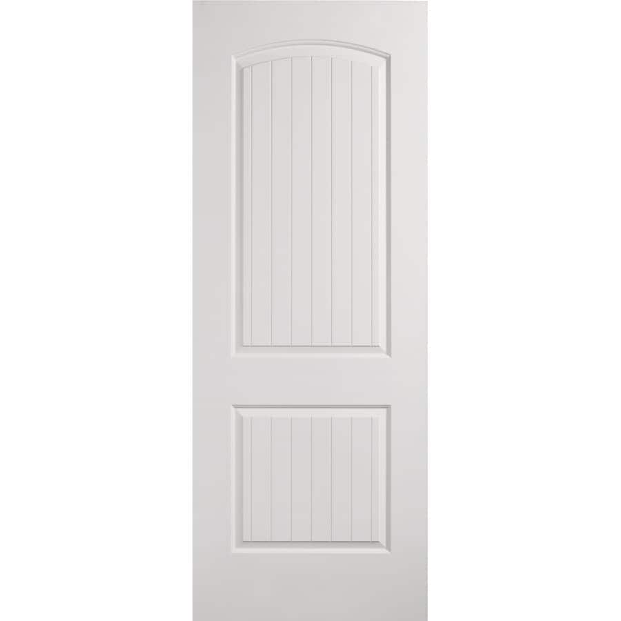 Santa Fe 32-in x 80-in 2-panel Round Top Plank Smooth Hollow Core Primed Molded Composite Slab Door in White | - JELD-WEN LOWOLJW137500516