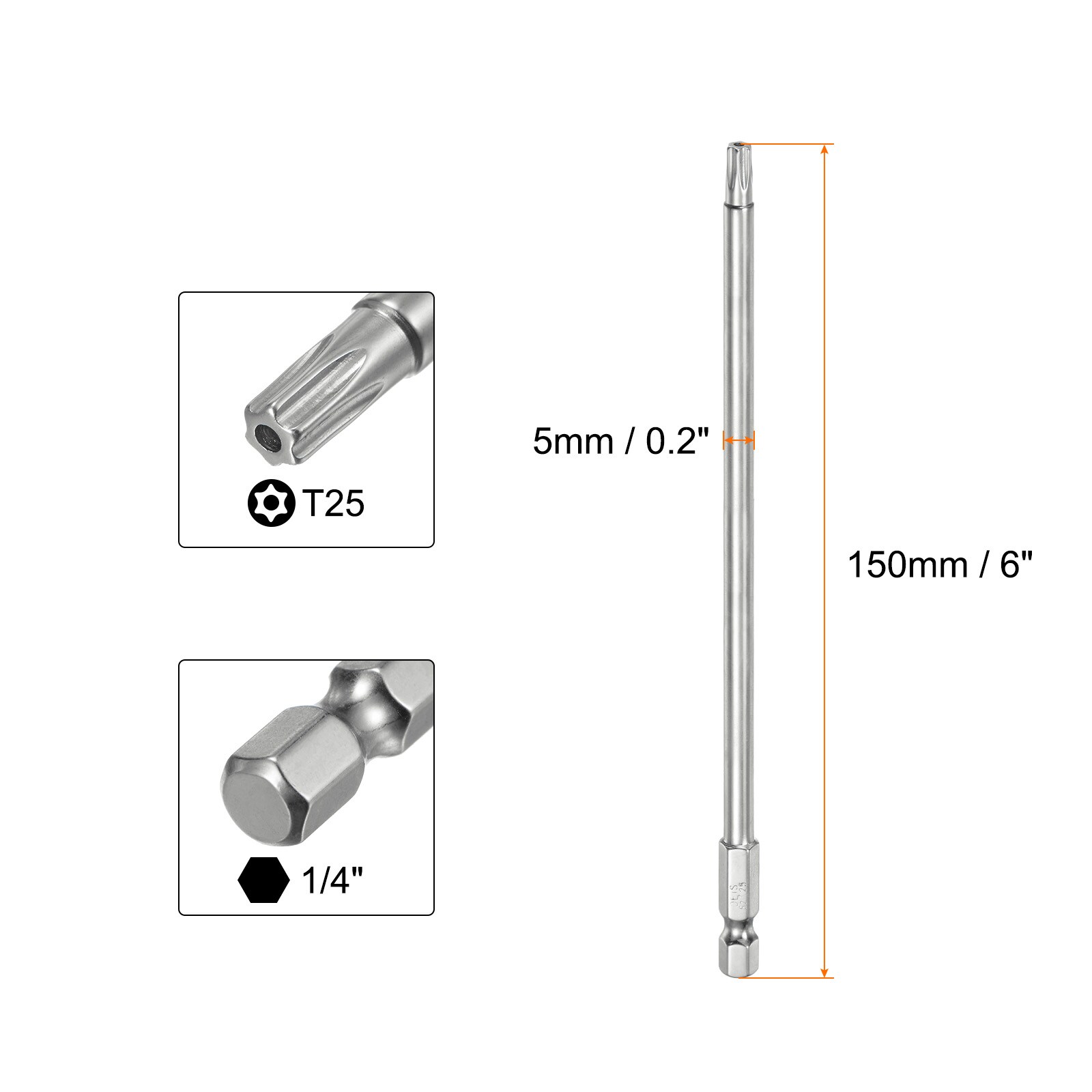 Harfington T25 Security Torx Bit 1/4inch Hex Shank 6inch Long S2 Steel ...