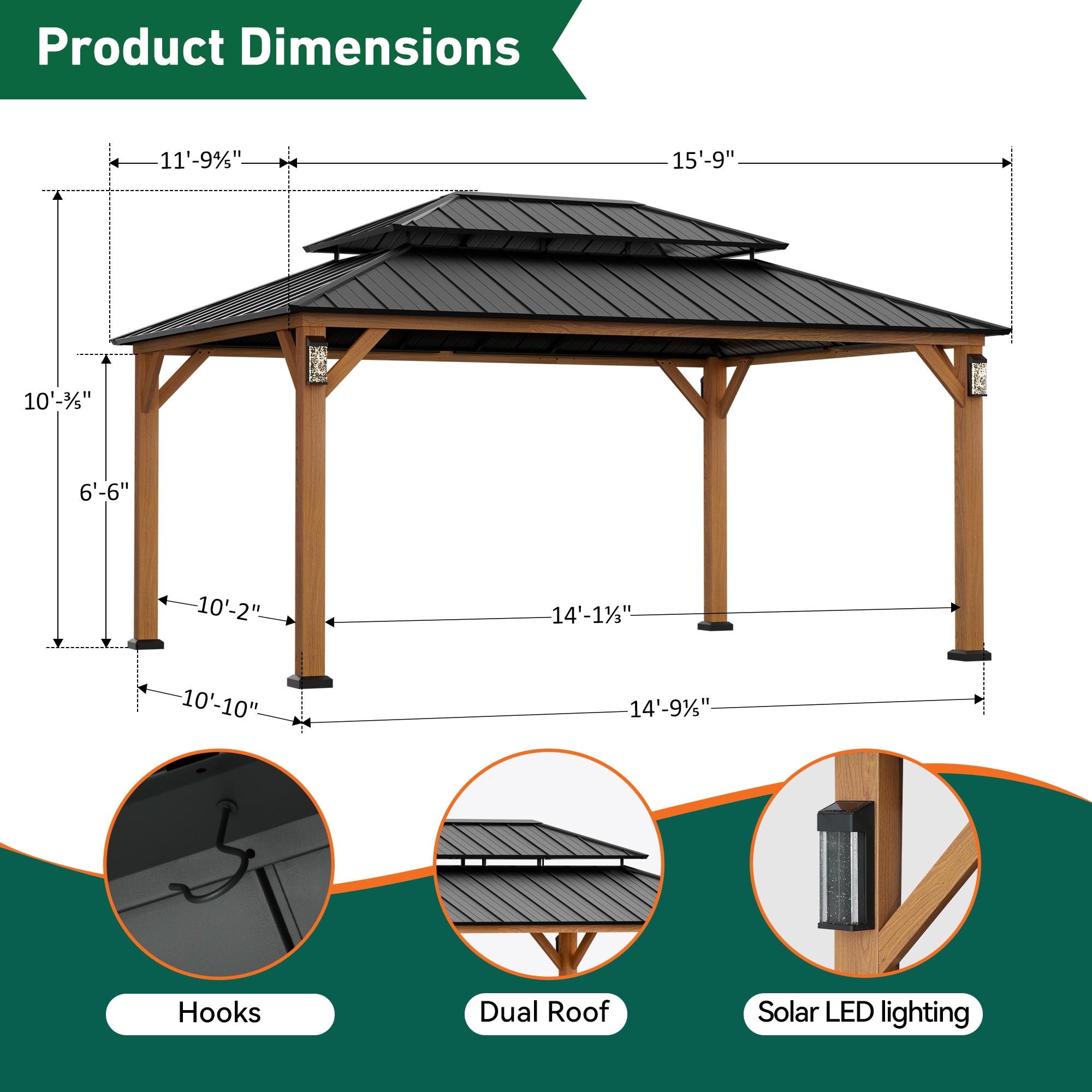 ELEVATE OUTDOORS IG10600148-1216-WLY Wood-Resin-Gazebos - View #3