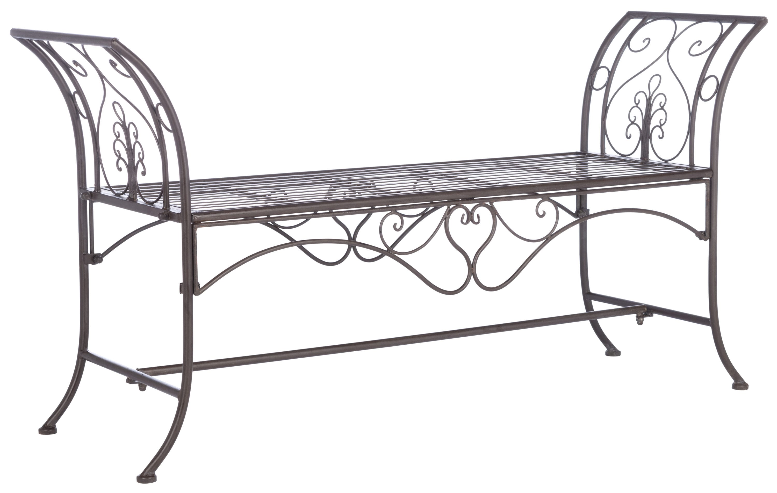 Victorian Elegance Rustic Brown Wrought Iron Outdoor Garden Bench
