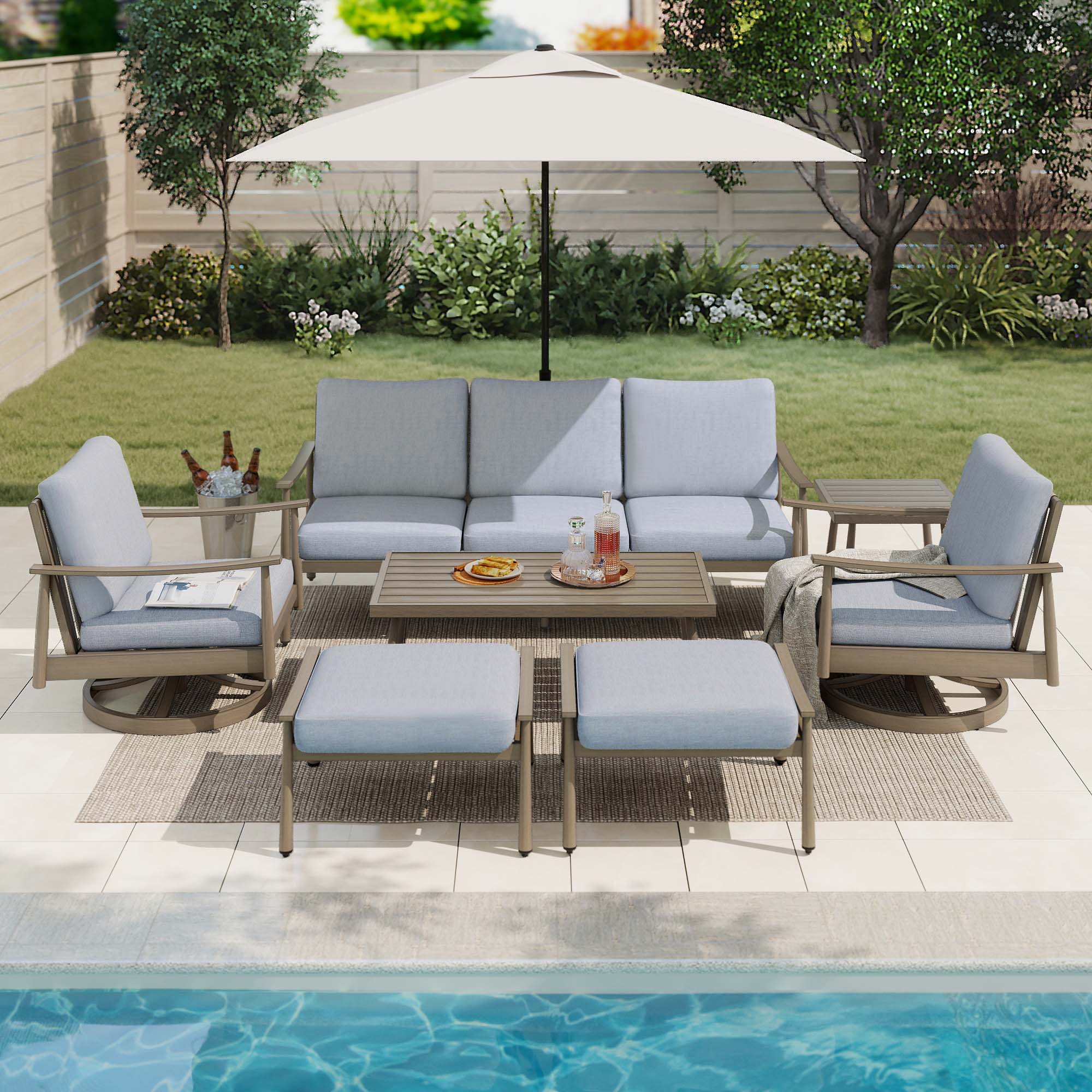 EL-SF7-ZL-B2-WL3 7 -Piece Patio Sofa Conversation Set with Blue Cushions