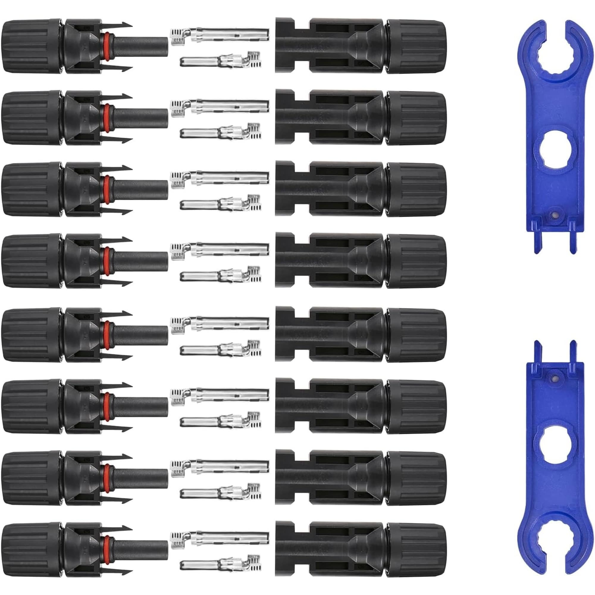 Numhew 16-Piece 1000V 30A IP67 Waterproof Male Female Solar Cable Connectors 10AWG Black Solar Panel Connector Kit