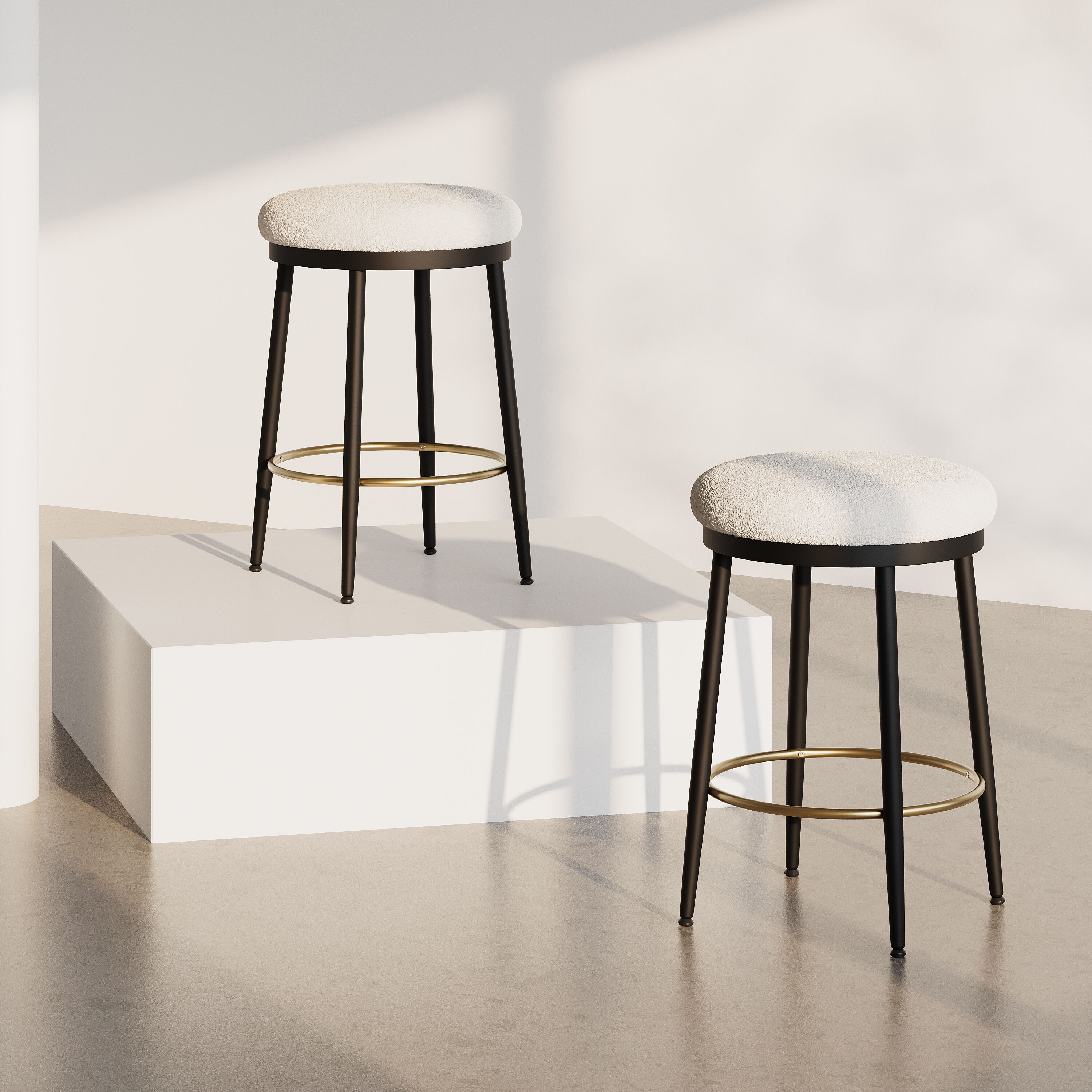 Christopher Knight Home 321395 Altrium Modern Upholstered 24.75 Inch Round Backless Counter Stools with Iron Frame  Set of 2