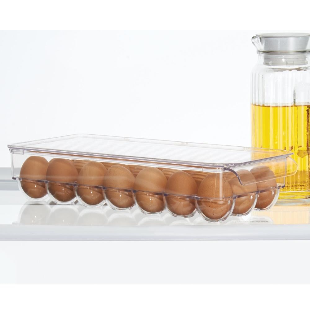 Home Intuition Clear Plastic Stackable 24 Egg Bin Holder Tray Container for Refrigerator with Lid, Size: 3 in