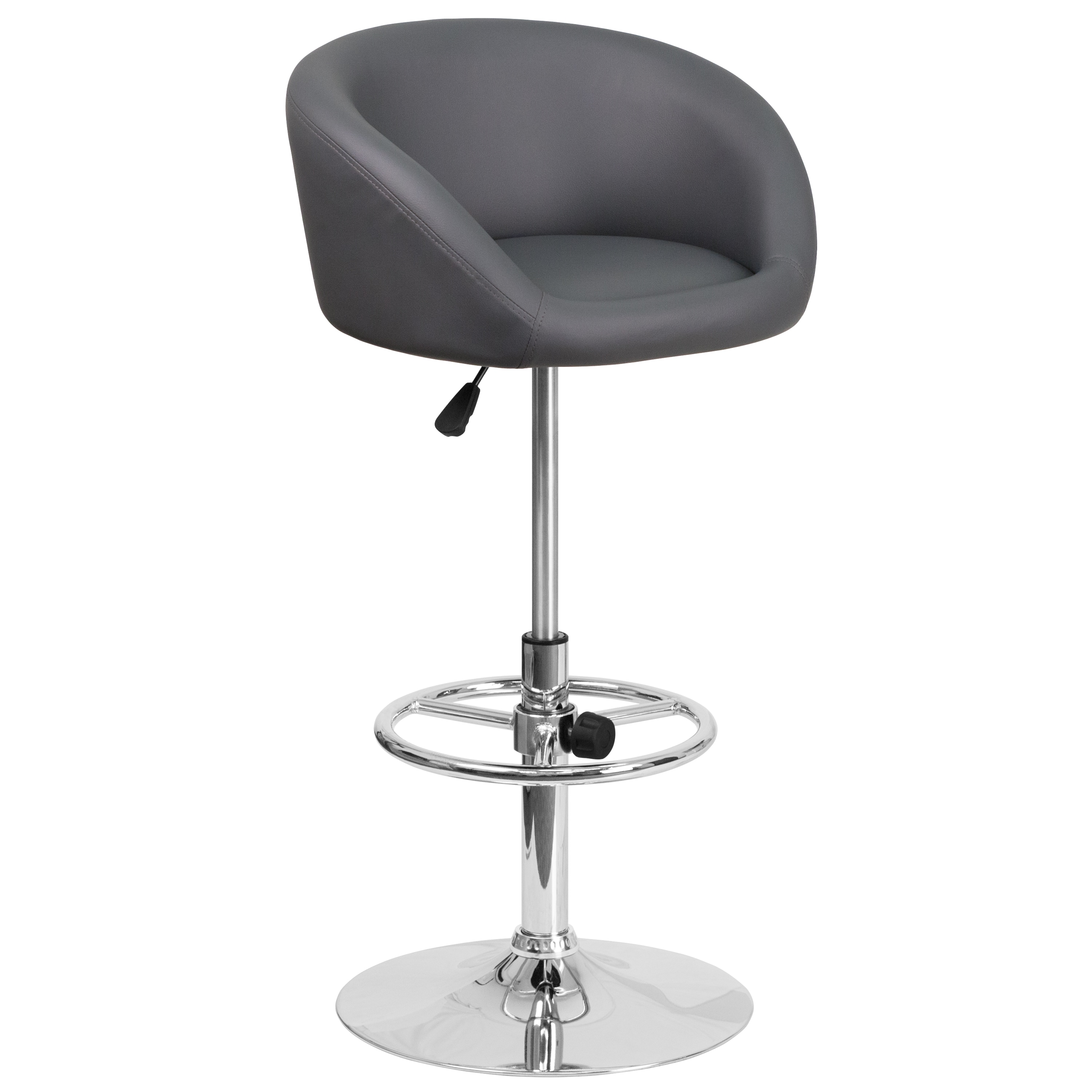 Flash Furniture 889142048275 Gray Vinyl 23.25-in H Adjustable Height Short Round seat Upholstered Swivel Metal Bar Stool with Arms and Back