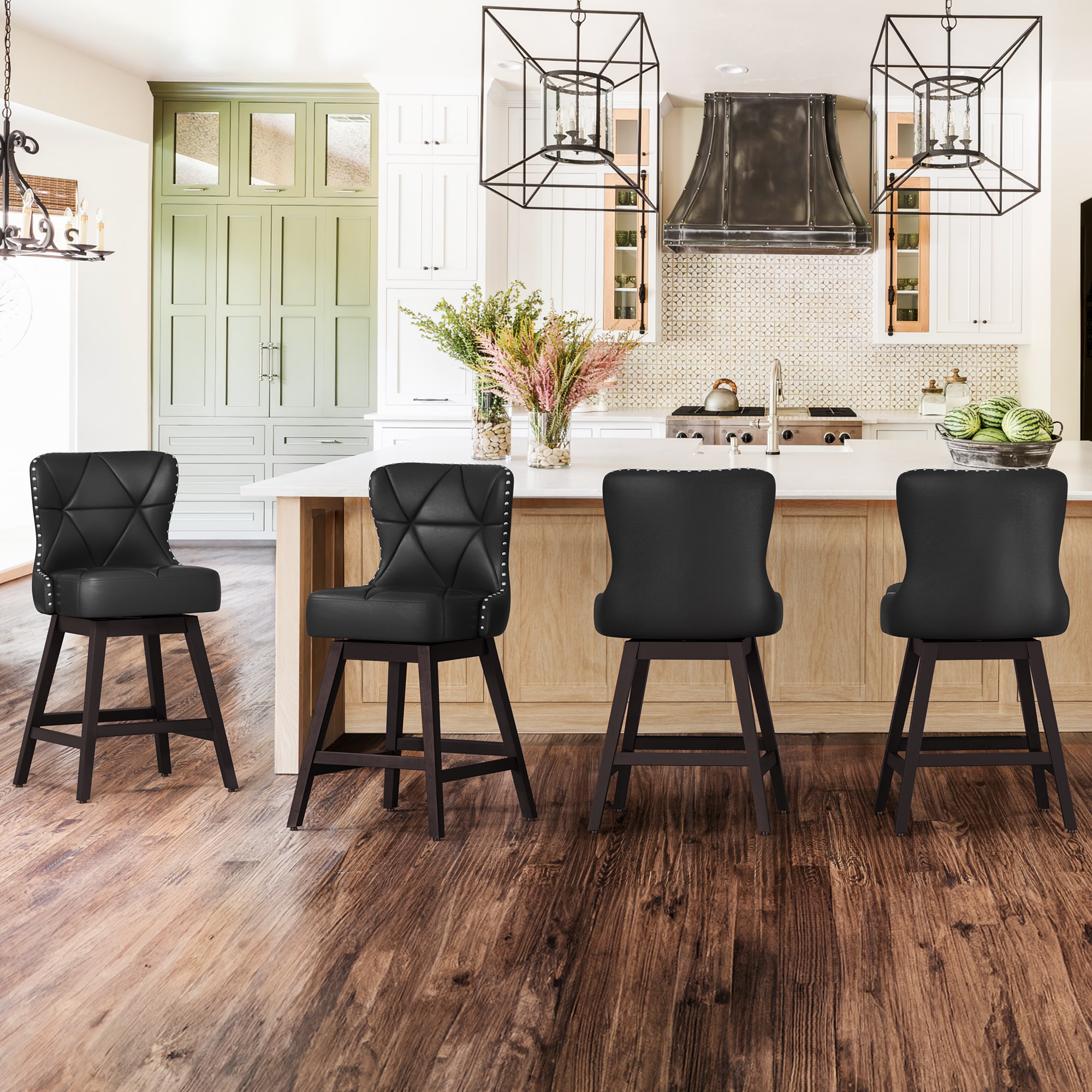 Set of 4 Black 26 in H Counter height Upholstered Swivel Wood Bar Stool Back 4LB23CH0012 300LS at Lowes