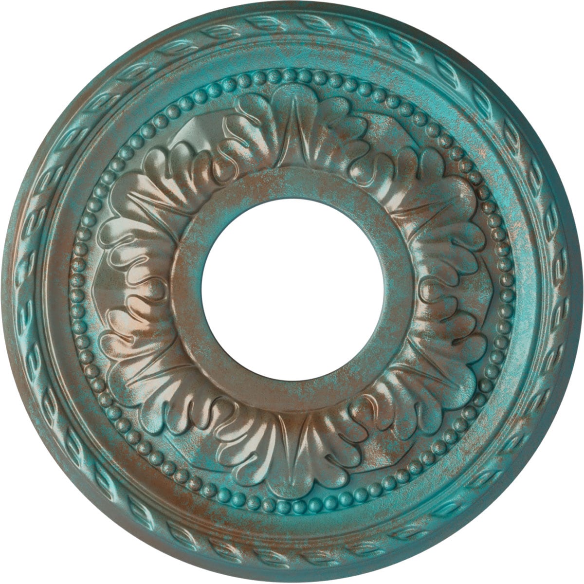 Ekena Millwork CM11PMCGS Palmetto 11.375-in W x 11.375-in L Painted Copper Green Patina Polyurethane Whole Ceiling Medallion