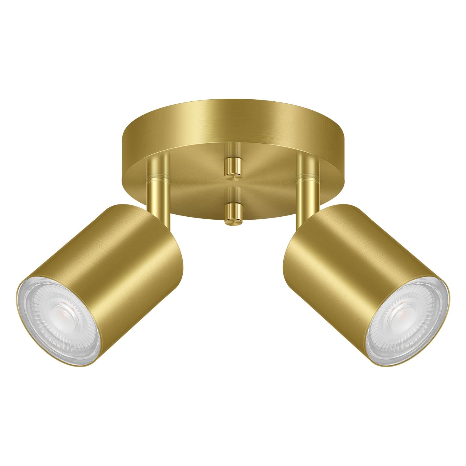 AOIZGMY  2 Light Track Lighting Fixtures Gold Round Directional Ceiling Spotlight GU10 Flush Mount Adjustable Modern LED Track Lights for Kitchen