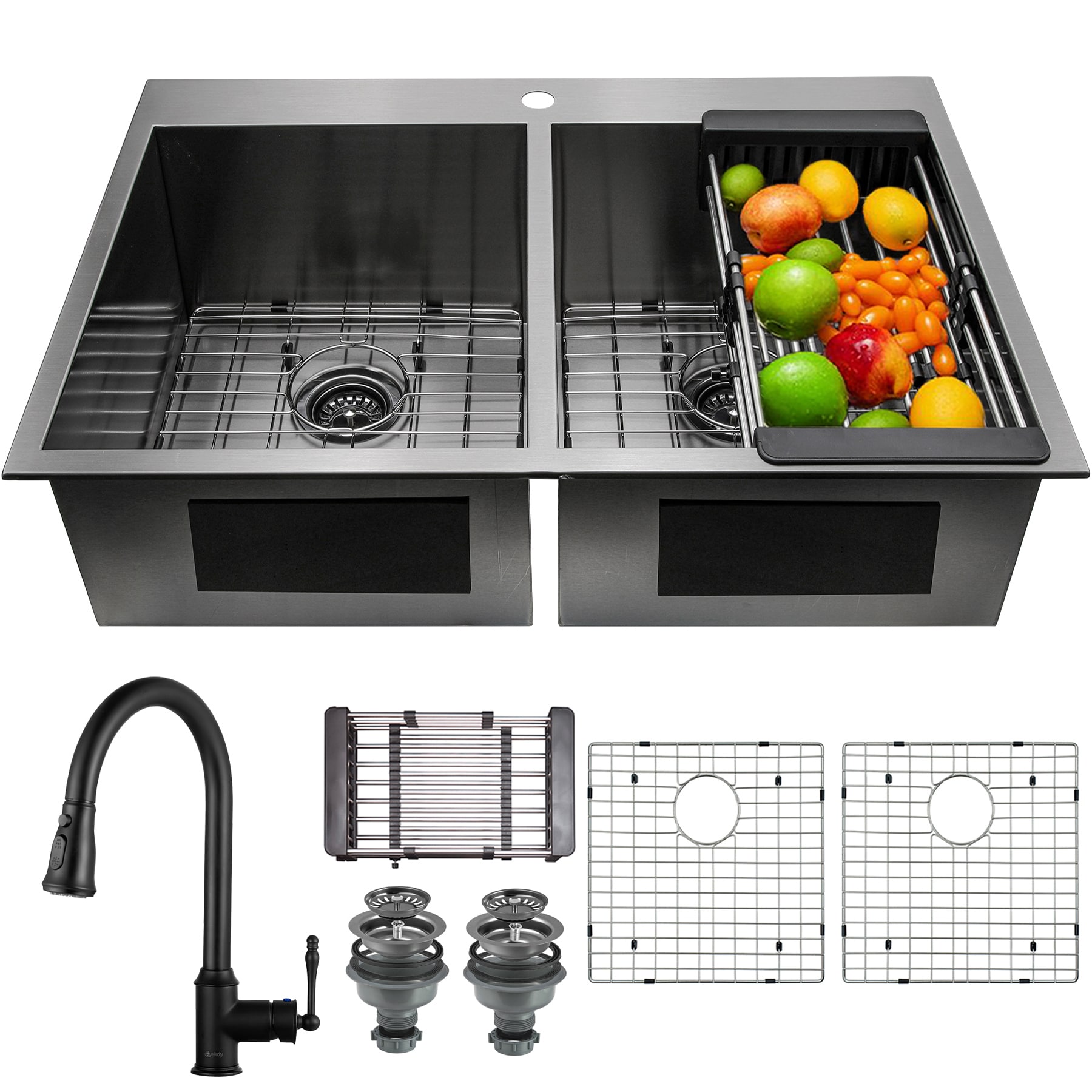 allen + roth The Dennison Dual-mount 33-in x 22-in Stainless Steel Single  Bowl 2-Hole Workstation Kitchen Sink All-in-one Kit in the Kitchen Sinks  department at