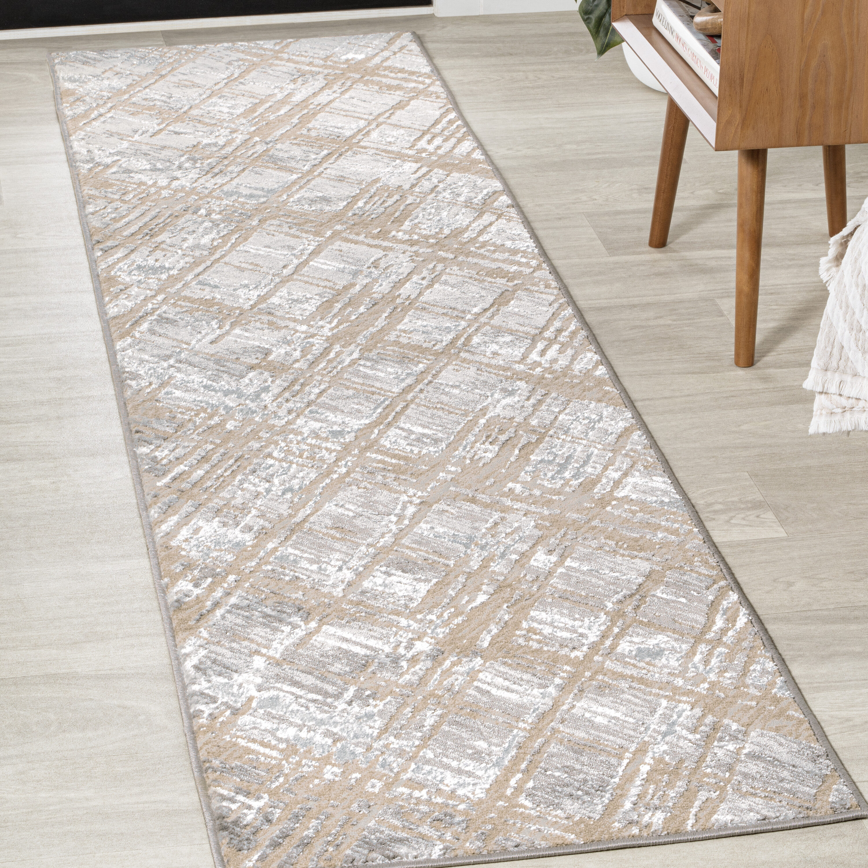 JONATHAN  Y SOR201C-28 Silk Orchid Slant 2 x 8 (ft) Loomed Polypropylene Beige/Gray Rectangular Indoor Stripe Bohemian/Eclectic Runner rug