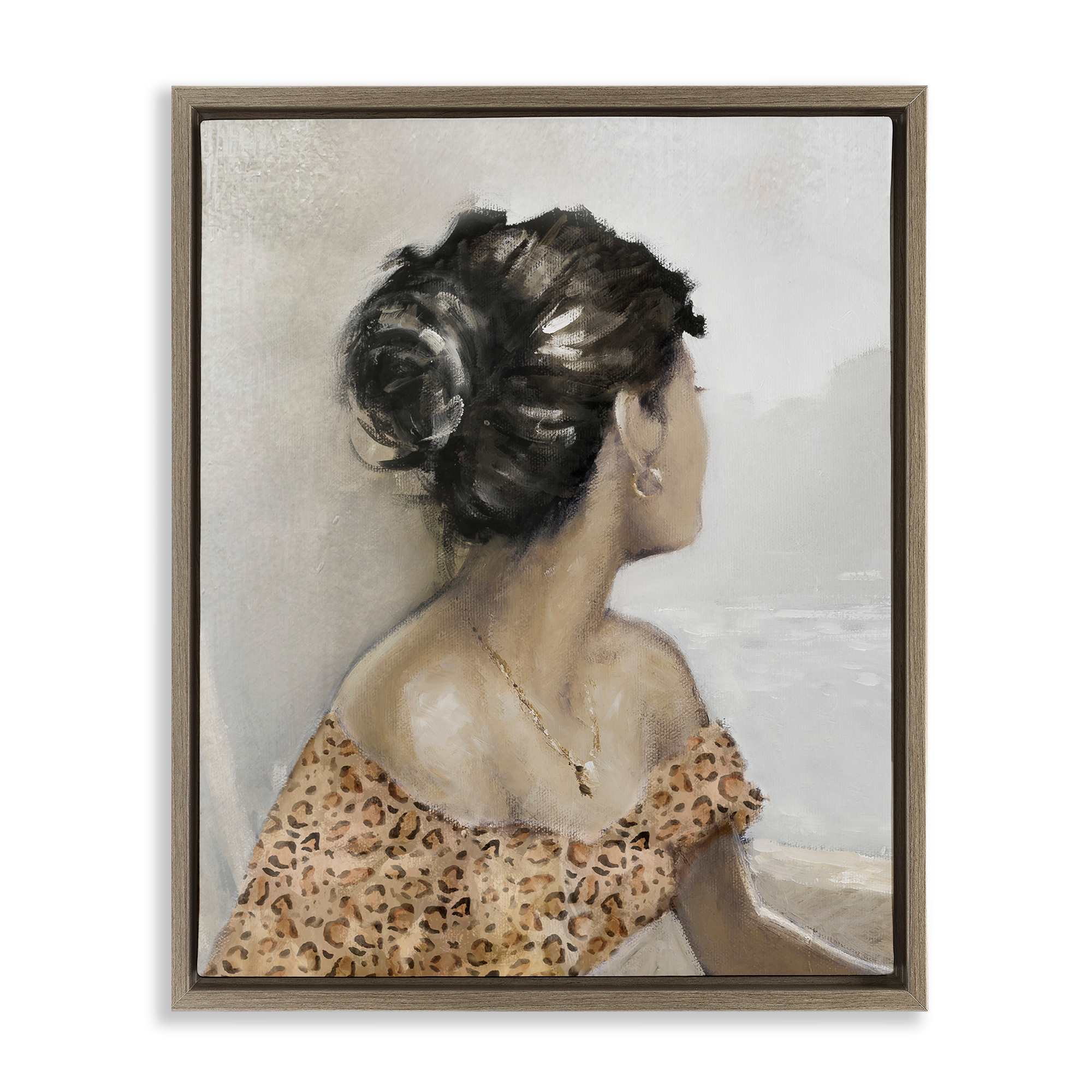 Stupell Industries BT-979-FFE-16X20 Woman Looking Away Portrait Brown Framed Floater Canvas Wall Art By E. Anthony Orme 17 x 21