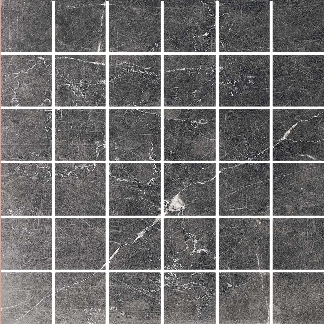 Noir Black Veined 12-in x 12-in Porcelain Marble Border Tile (0.97-sq. ft/ Individual Tile) in Dark | - allen + roth 1554683