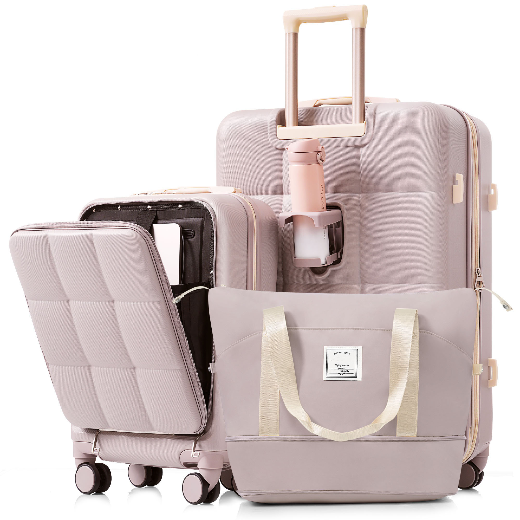SINOFURN SYD9600004BN 18.1x12.5x25.9 Brown Plastic Hardshell Suitcase set 3 -Bag