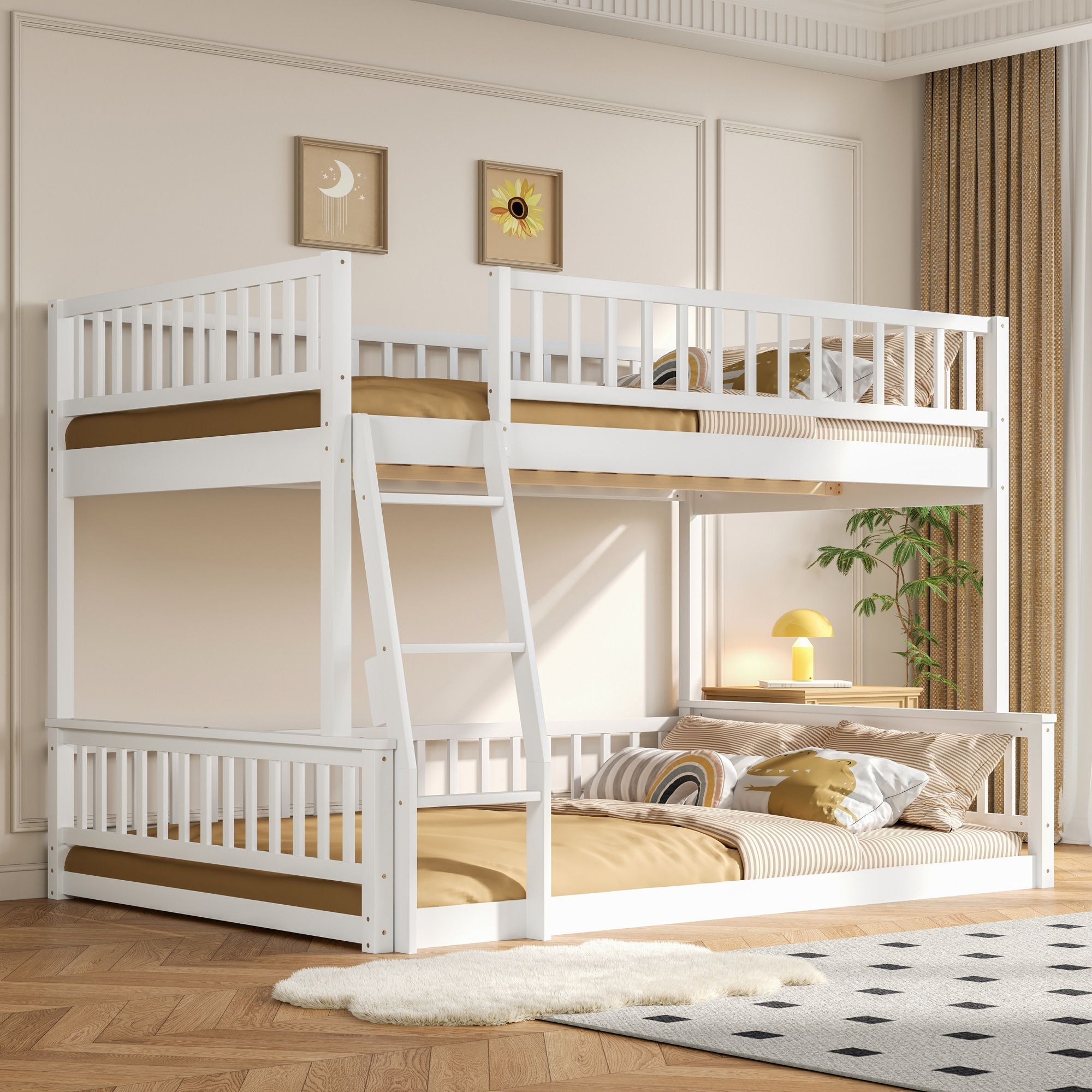 ModernLuxe Assembly Required Full XL over Queen Bunk Bed with Ladder and Guardrails  White