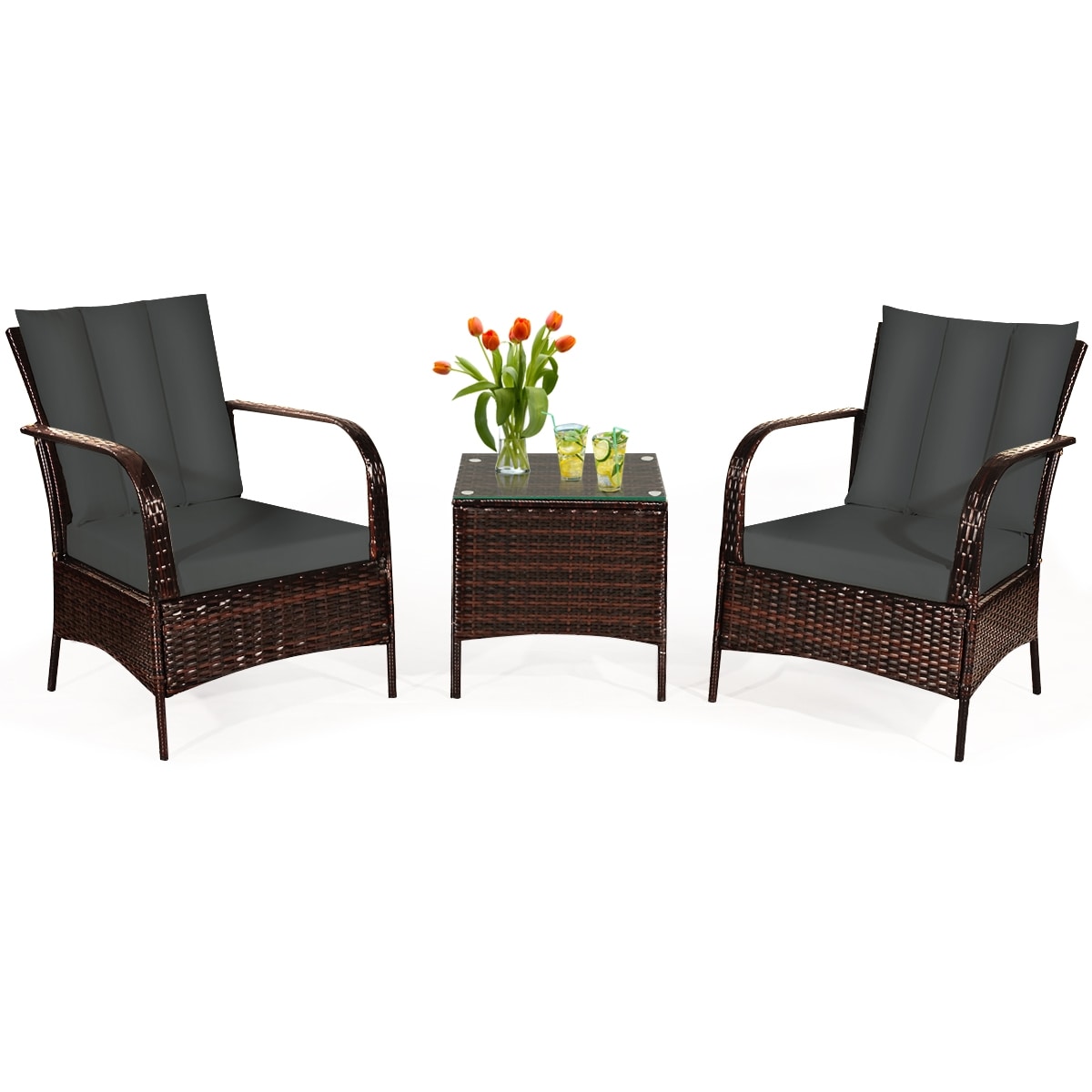 Mondawe 850GR-HY 3 -Piece Rattan Patio Conversation Set with Off-white Cushions
