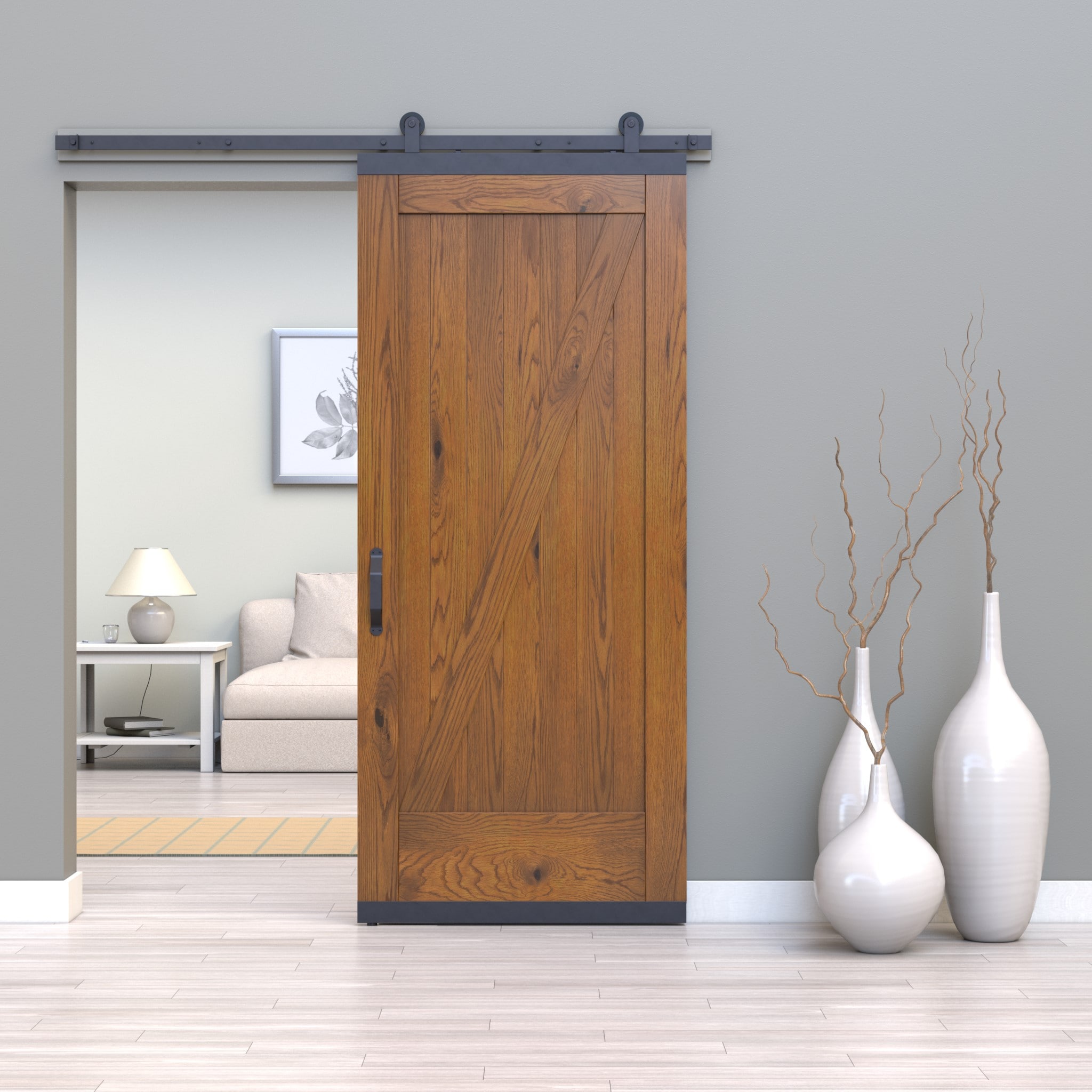 JELD-WEN LOWOLJW248800107 36-in x 96-in Brown Sugar Z-frame White oak Wood Solid core Single Barn Door (Hardware Included)