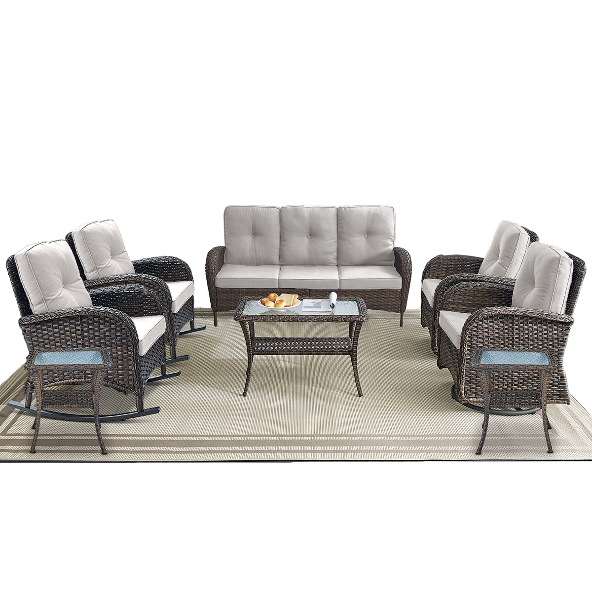 Rilyson FS114R50085086-2 8 -Piece Wicker Patio Sofa Conversation Set with Off-white Cushions
