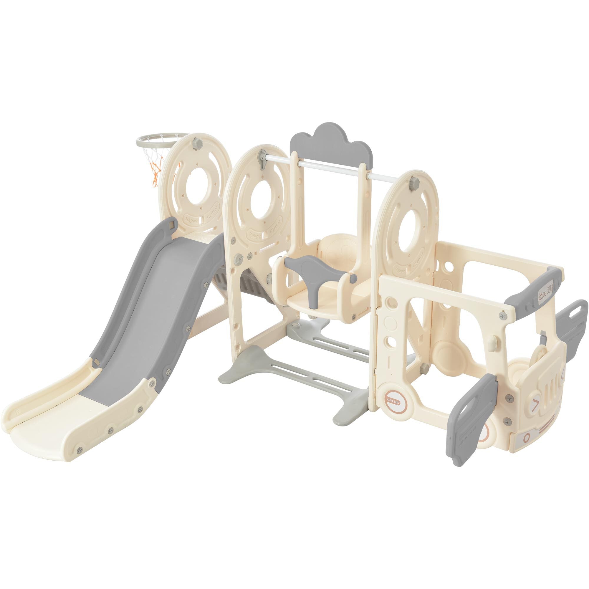 Kahomvis MRS-QPPP-0AAE Kids Swing-n-slide with Bus Play Structure,bus Slide Set with Basketball Hoop