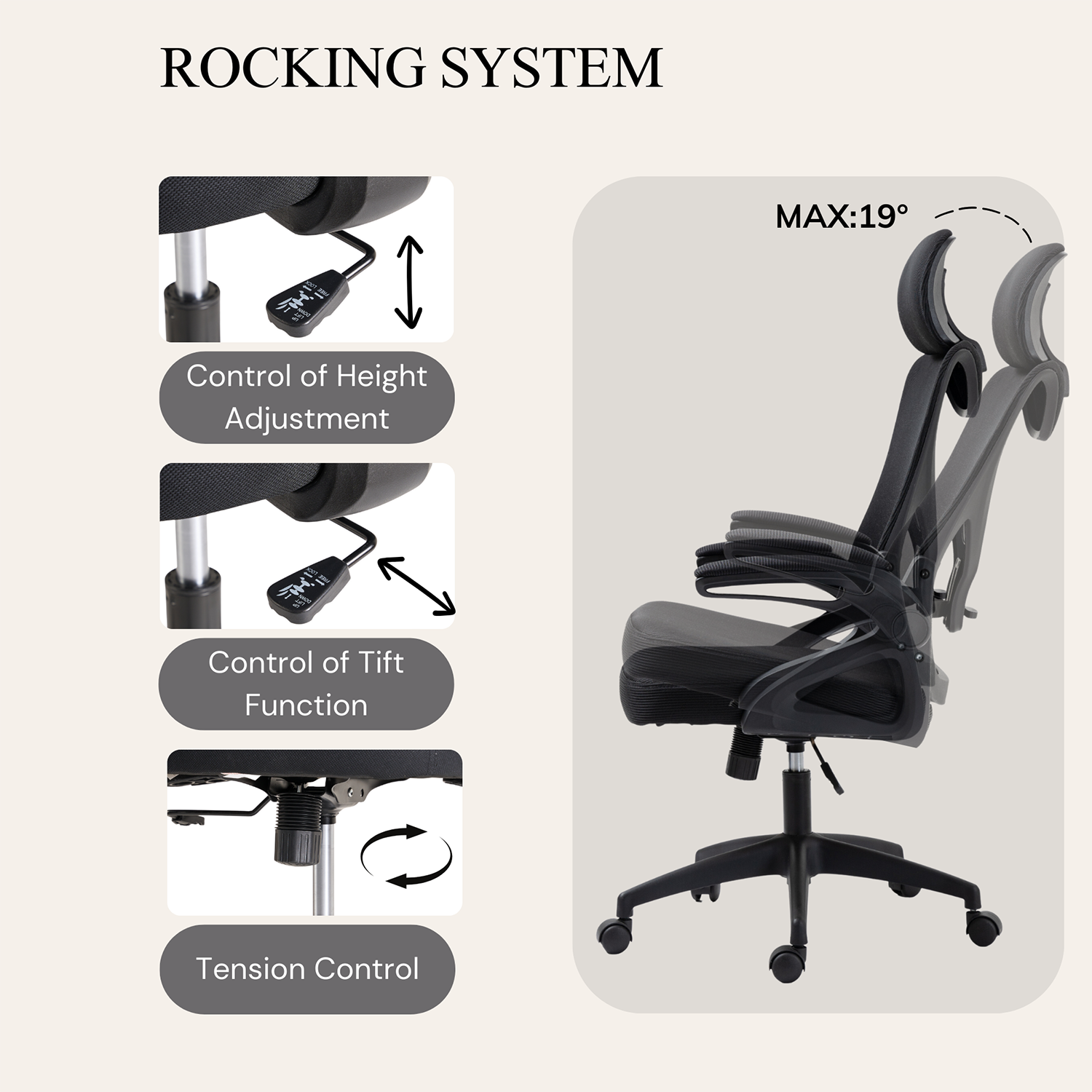 GZMR Mesh Assistant Office Chair Black Contemporary Adjustable