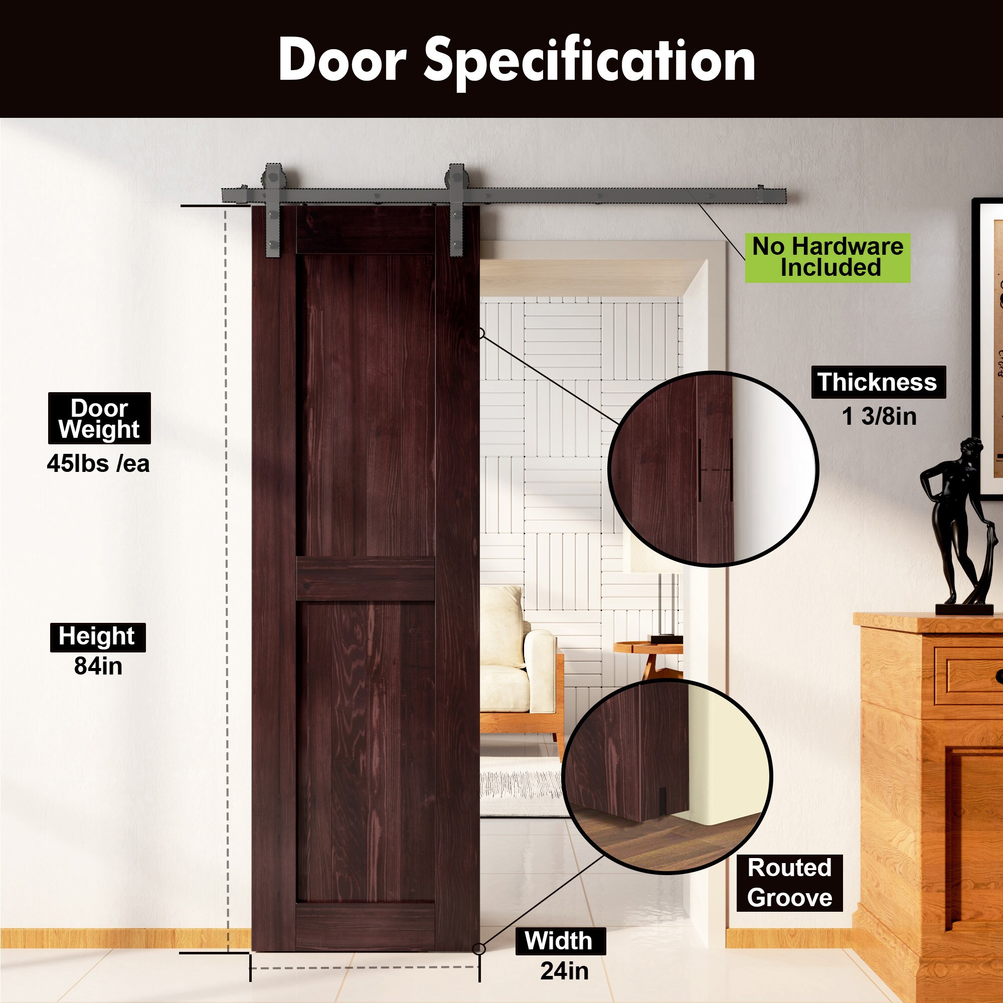 HOMACER 2484-H-RED Barn-Doors - View #3
