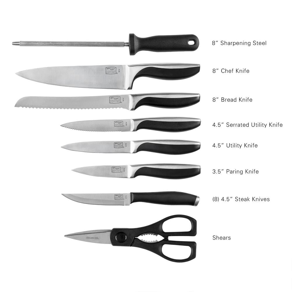 Chicago Cutlery ProHold Coated 14 pc Block Set - Stainless Steel Blades,  Plastic Handles, Includes Chef, Bread, Utility, Santoku Knives and Steak  Knives in the Cutlery department at