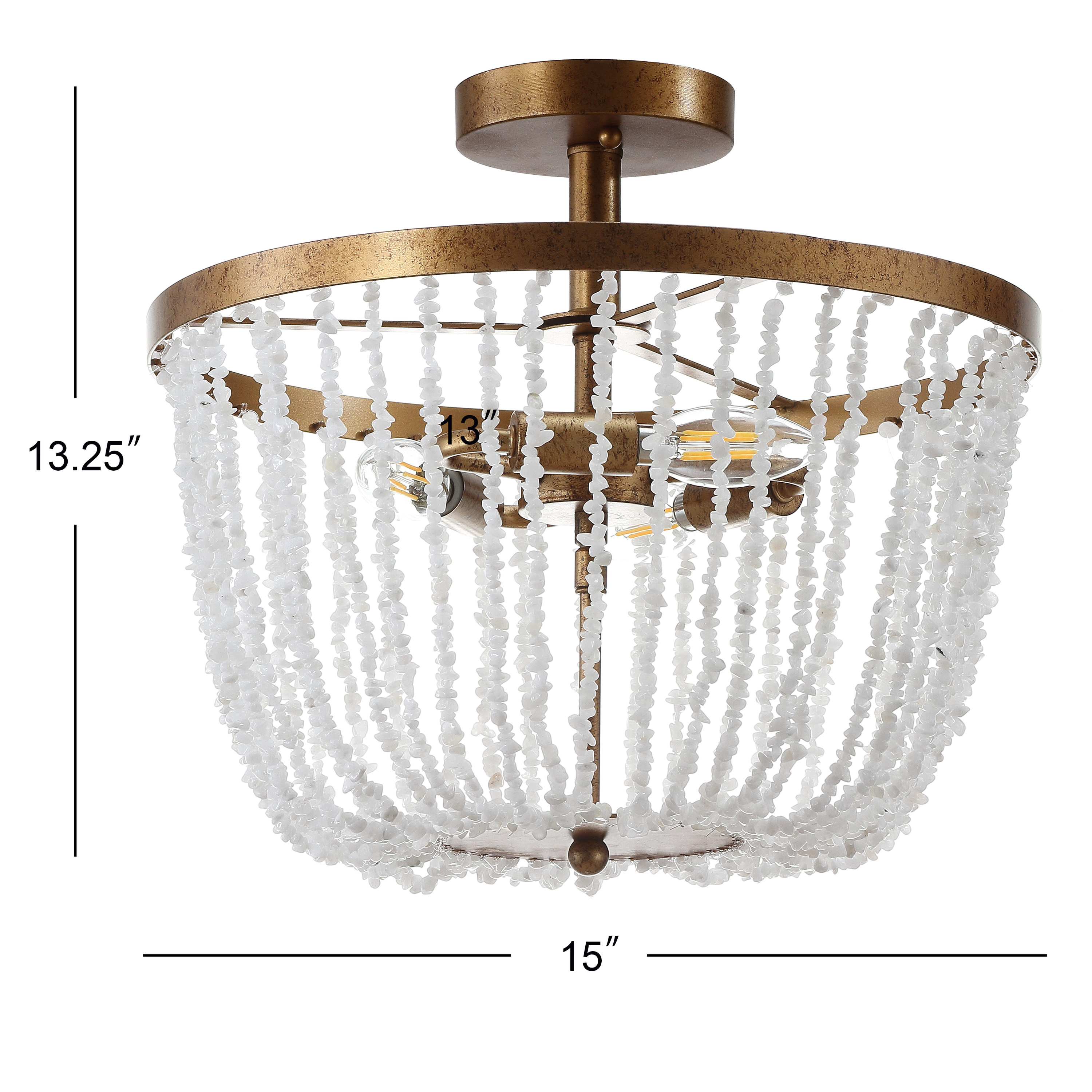 Antique Gold 15" Glass LED Flush Mount Chandelier