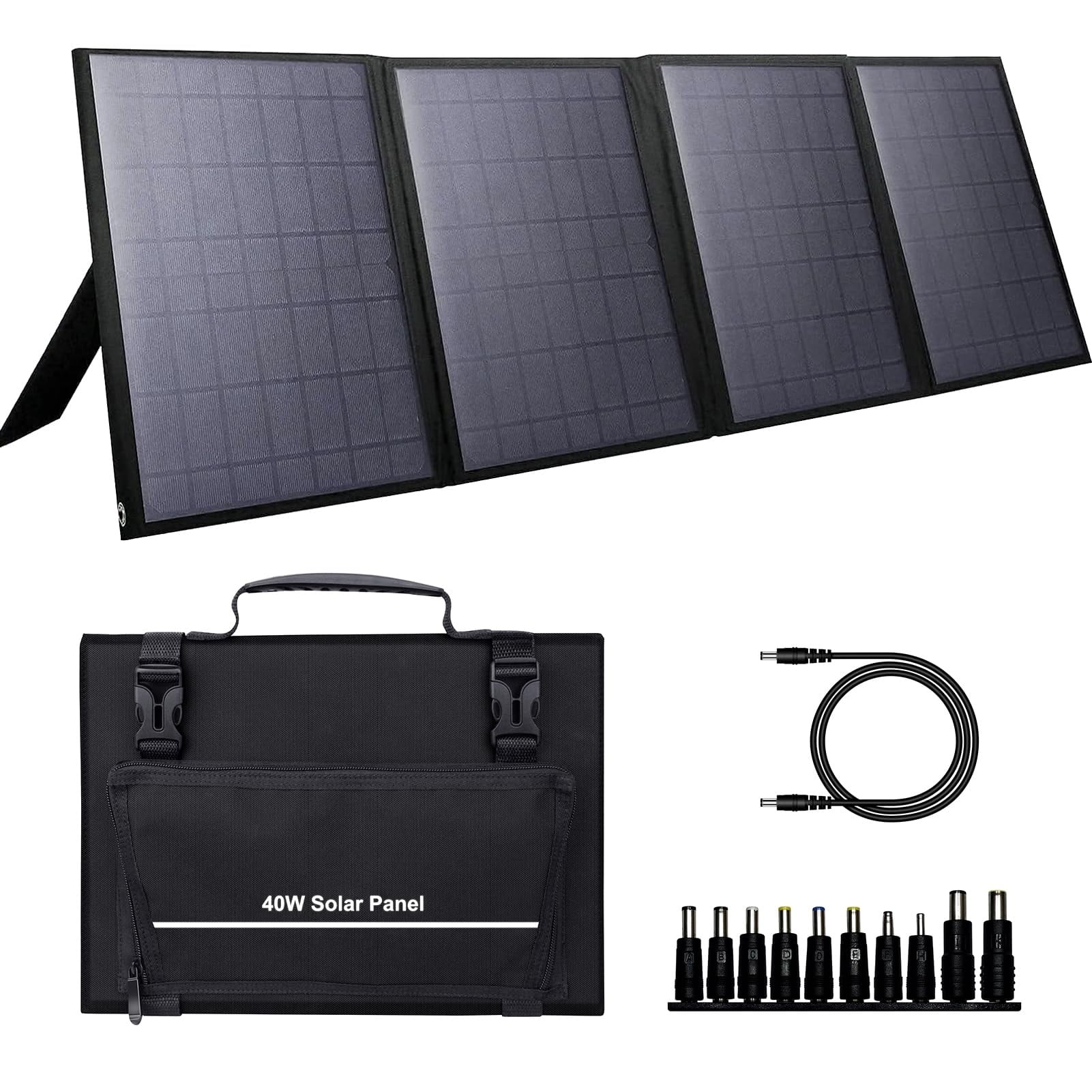 Misopily Portable Solar Panel 40W Foldable Solar Charger with Adjustable Kickstand USB QC3 0 Output 10 in 1 Connectors DC to DC Cable for #LMS0521M030