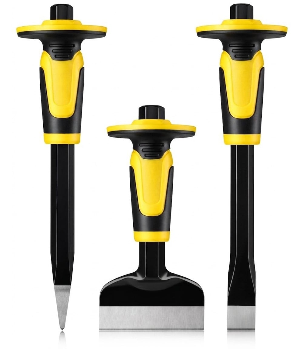 Etokfoks  8 27 in Bar 11 in Handle Masonry Chisel Set with Shock Absorb Rubber Hand Guard Includes 3 Piece