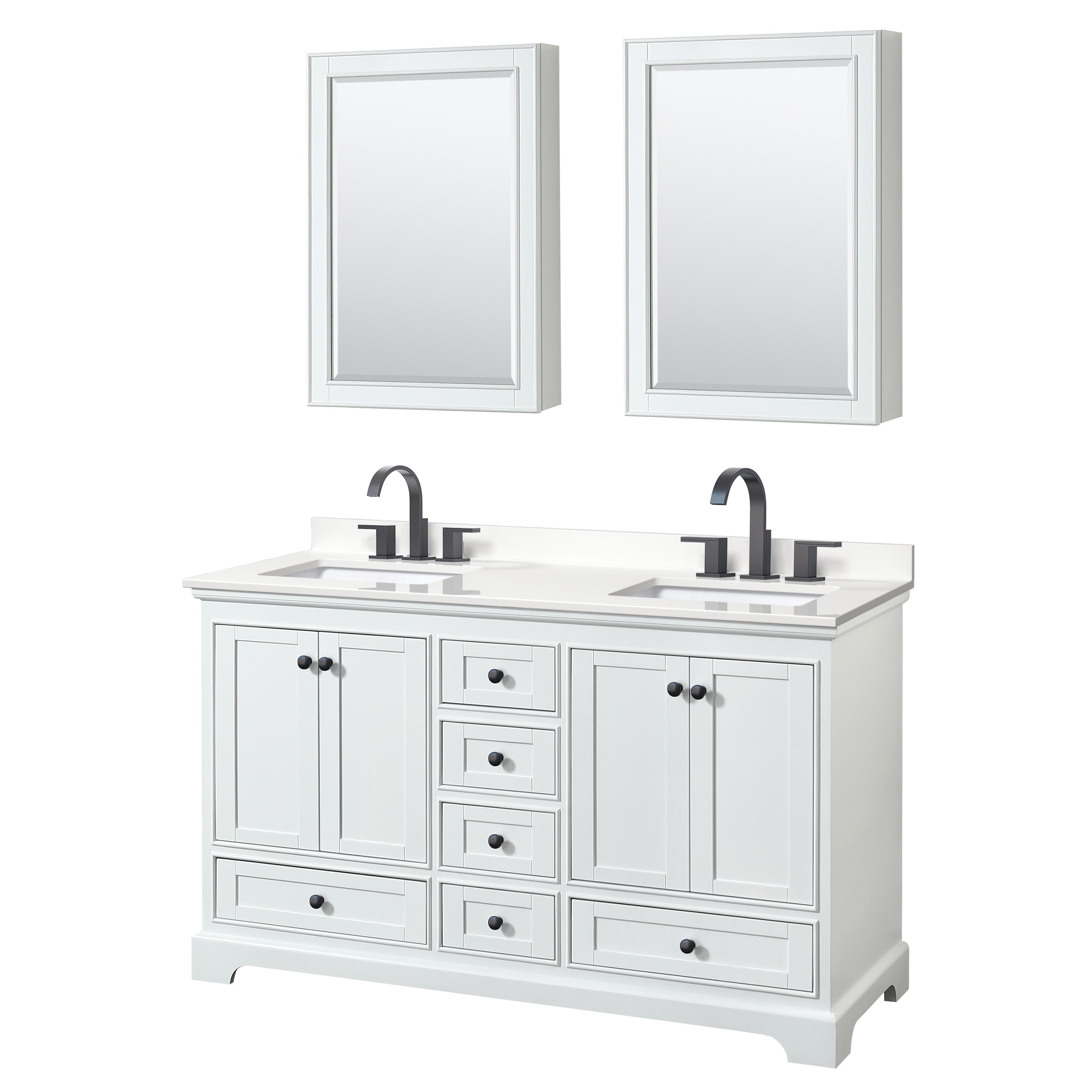 Wyndham Collection WCS202060DWBWQUS3MED Deborah 60-in White Undermount Double Sink Bathroom Vanity with White Quartz Top (Mirror Included)