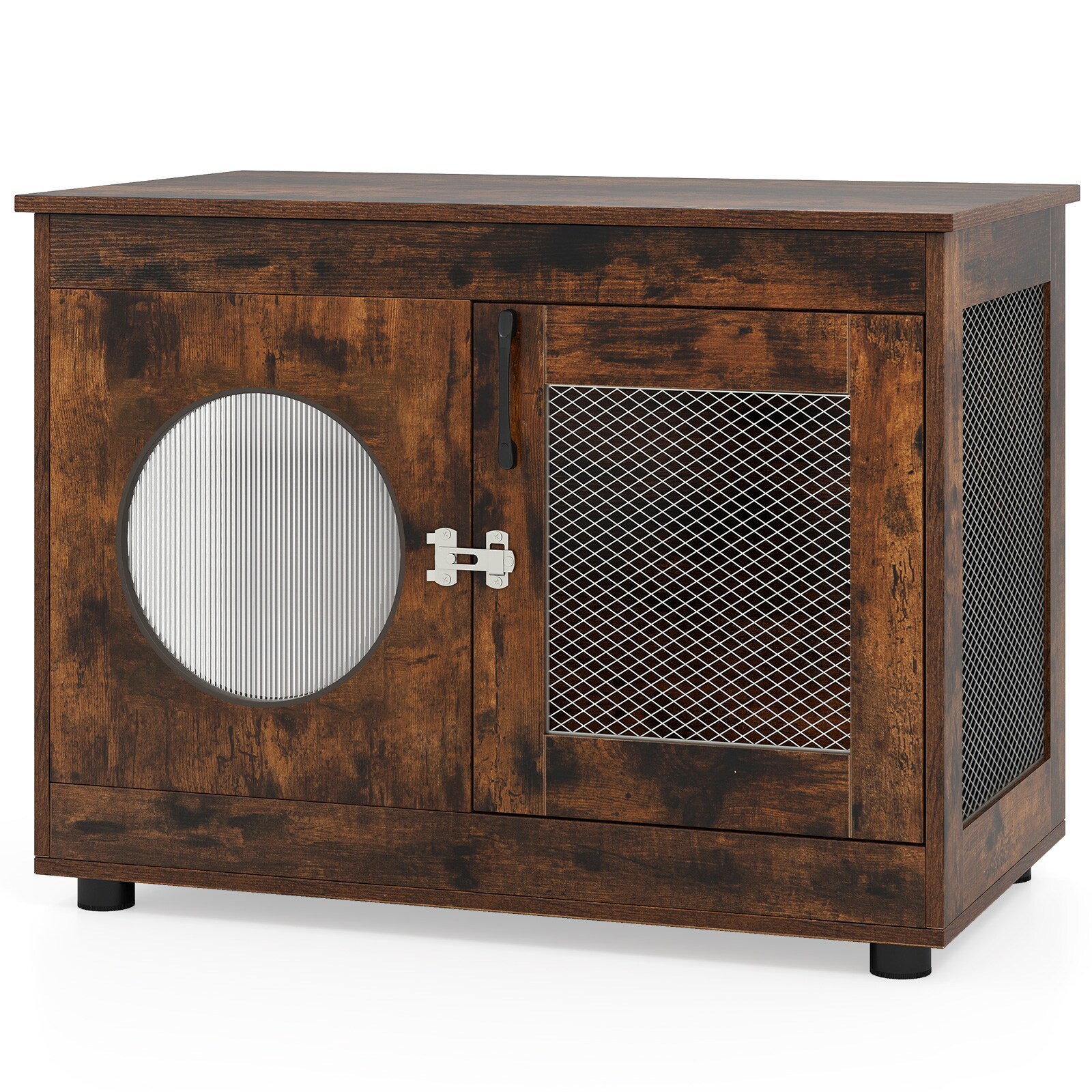 Slickblue Rustic Brown Dog Crate Furniture Indoor Dog Kennel with ...