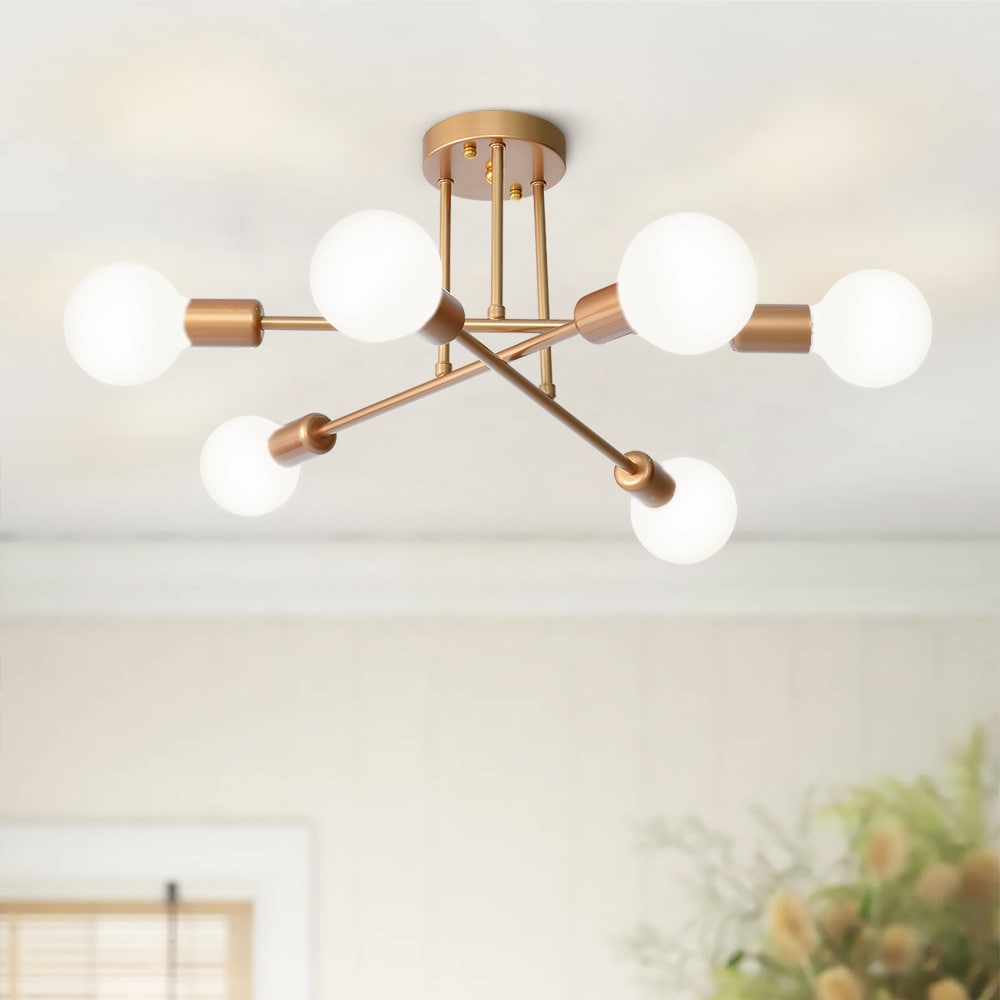 Y'INSP - Serta 19-in Painted Gold Indoor 6 -Light Semi-flush Mount Light
