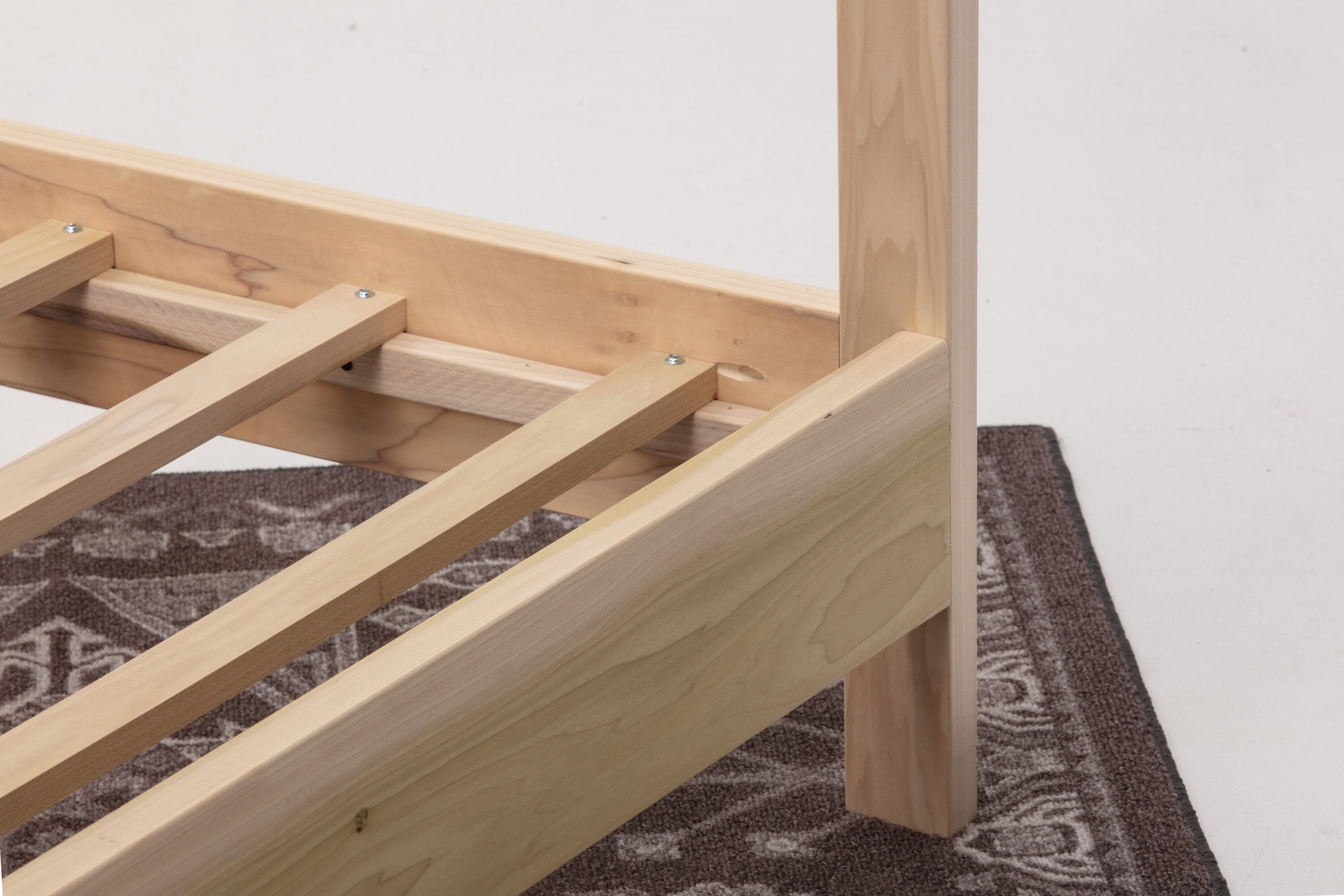 Natural Wood Twin Canopy Bed with Raised Platform