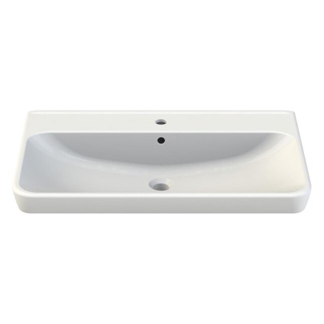 Nameeks Belo Wall Mounted Vessel Bathroom Sink in White with 3 Faucet Holes Nameeks Belo Wall Mounted Vessel Bathroom Sink in White with 3 Faucet Holes