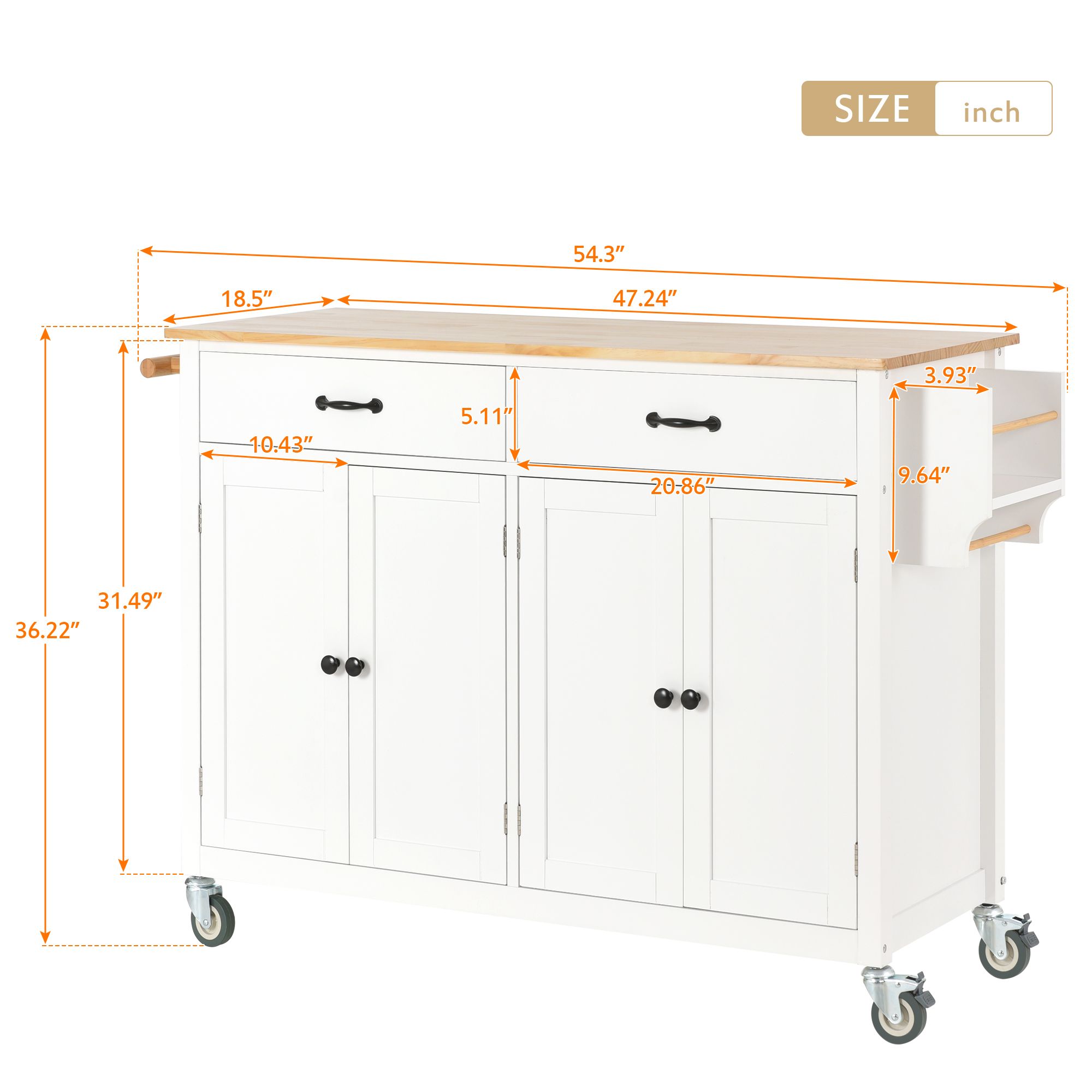 Nestfair White Wood Base with Mdf Wood Top Rolling Kitchen Island (18.5 ...