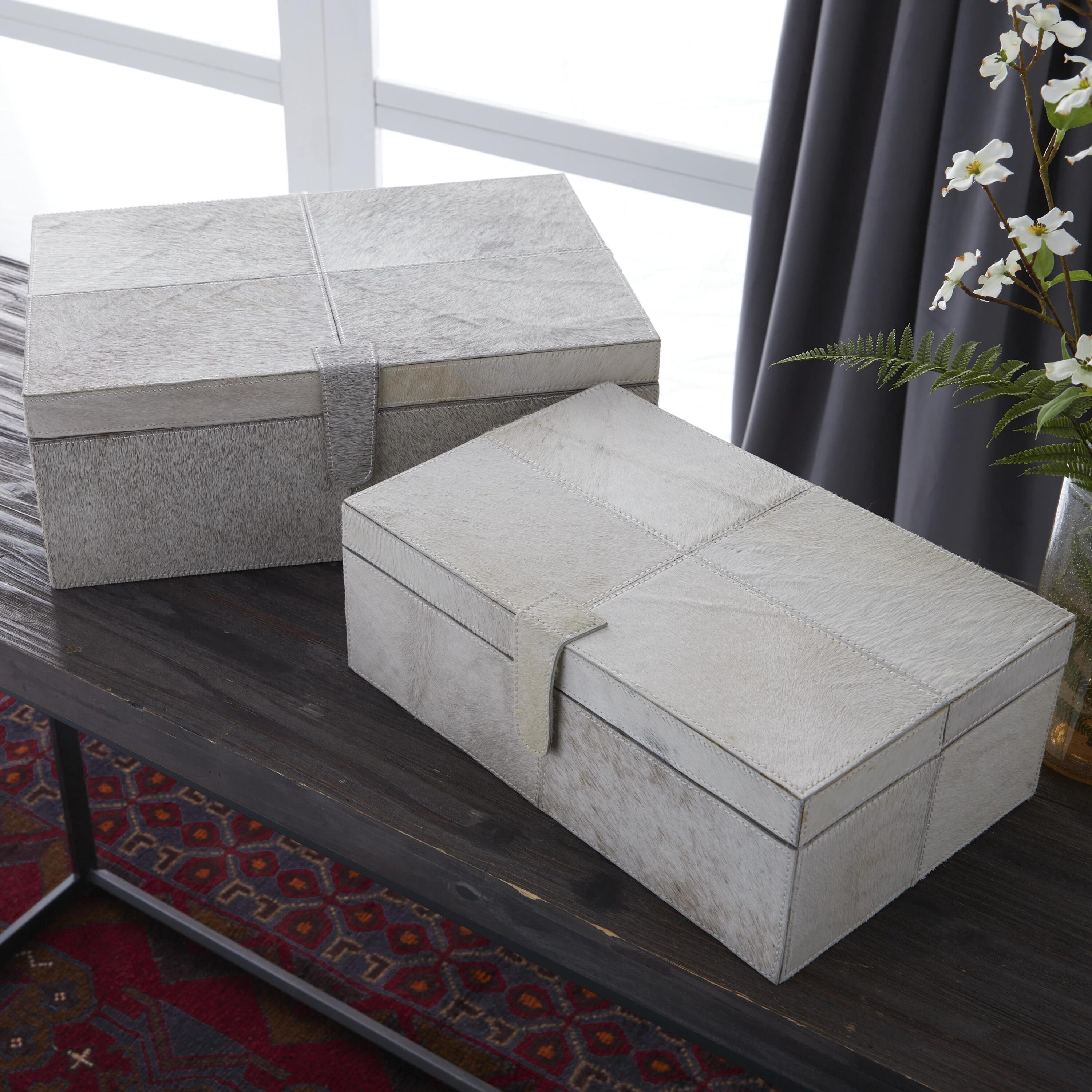 Grayson Lane 95930 2 -Pack Gray Leather Glam Decorative box