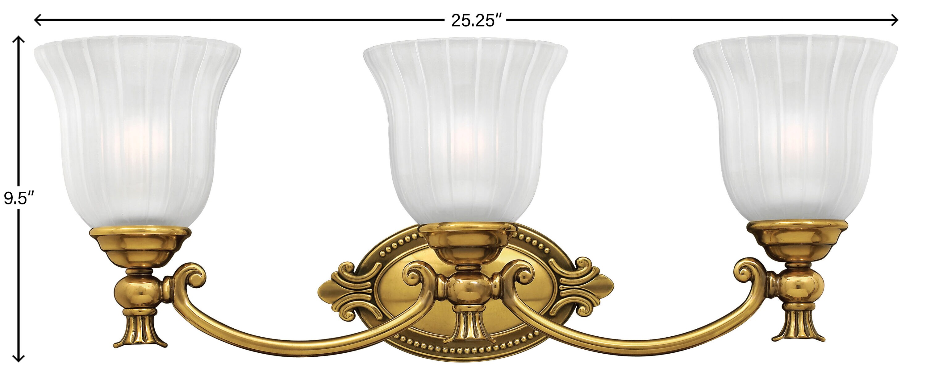 Francoise Burnished Brass 3-Light Outdoor Vanity with Frosted Ribbed Glass